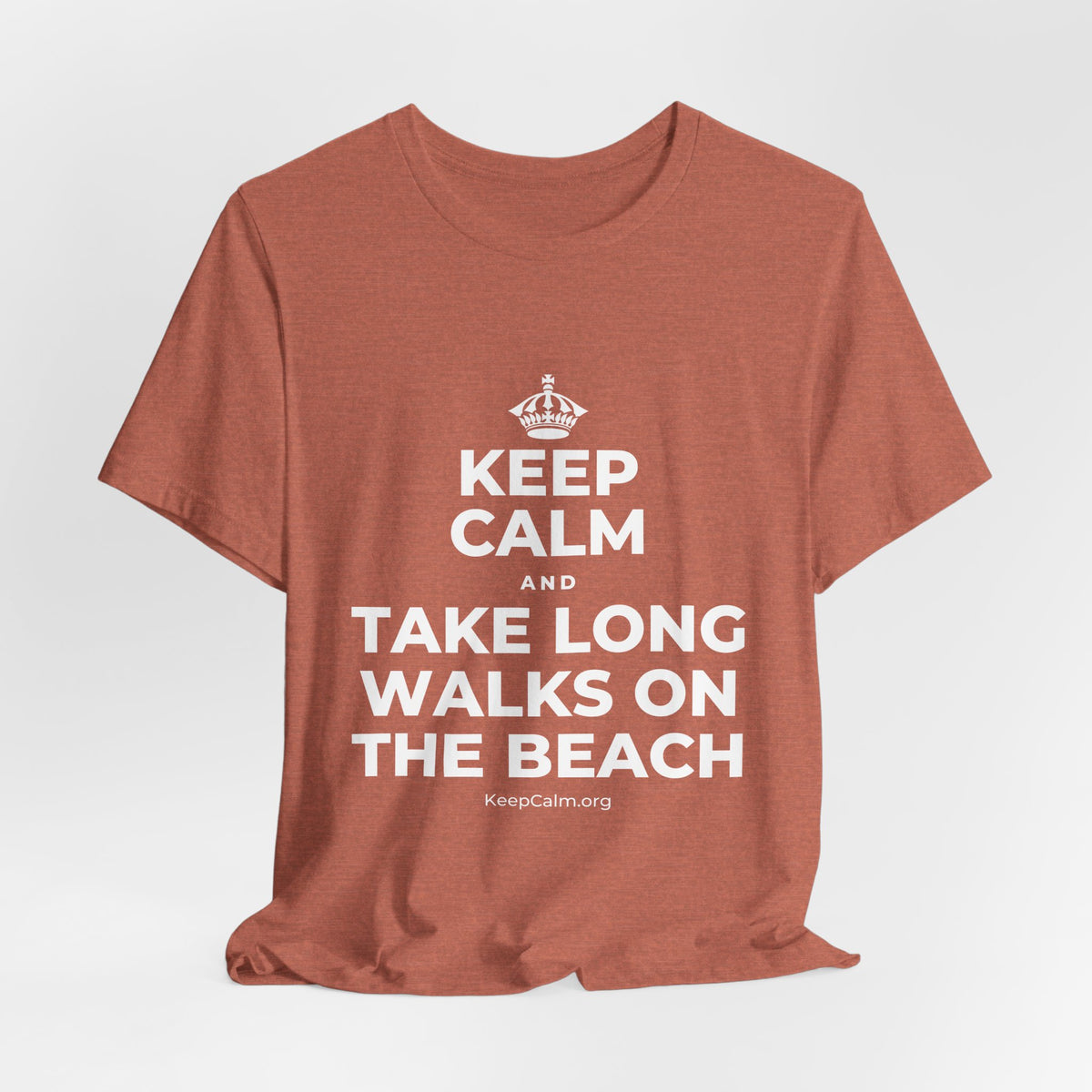 KEEP CALM AND TAKE LONG WALKS ON THE BEACH T-Shirt (Soft Cream–Heather Mauve)
