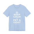 KEEP CALM AND PET A GOAT T-Shirt (Baby Blue–Silver)