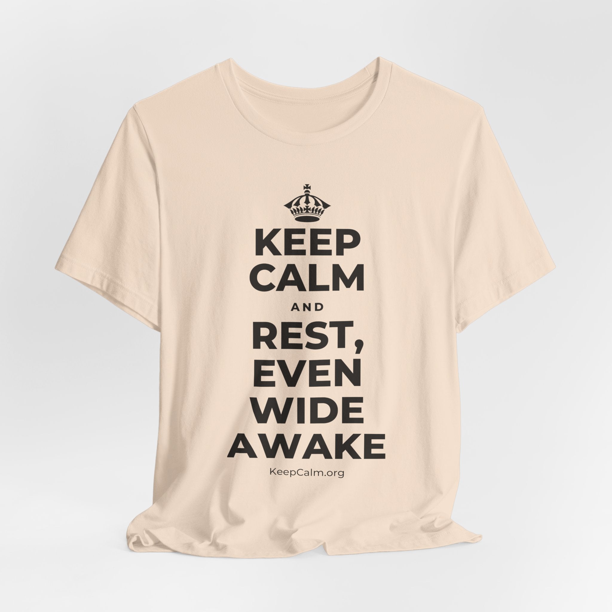 KEEP CALM AND REST, EVEN WIDE AWAKE T-Shirt (Soft Cream–Heather Mauve)