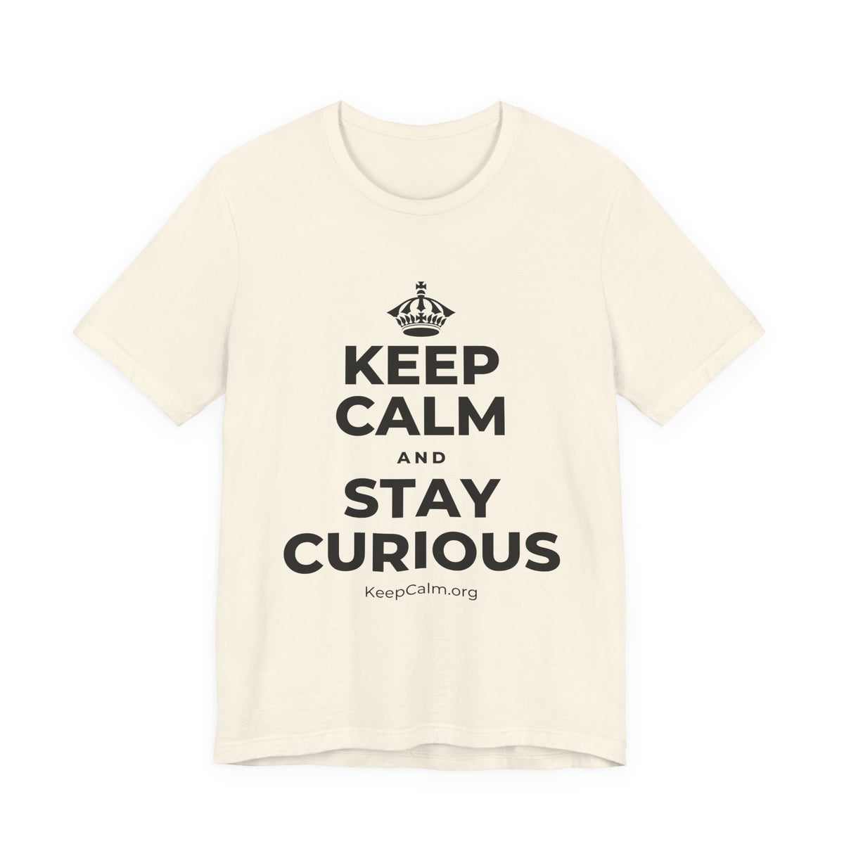 KEEP CALM AND STAY CURIOUS T-Shirt (White–Asphalt)