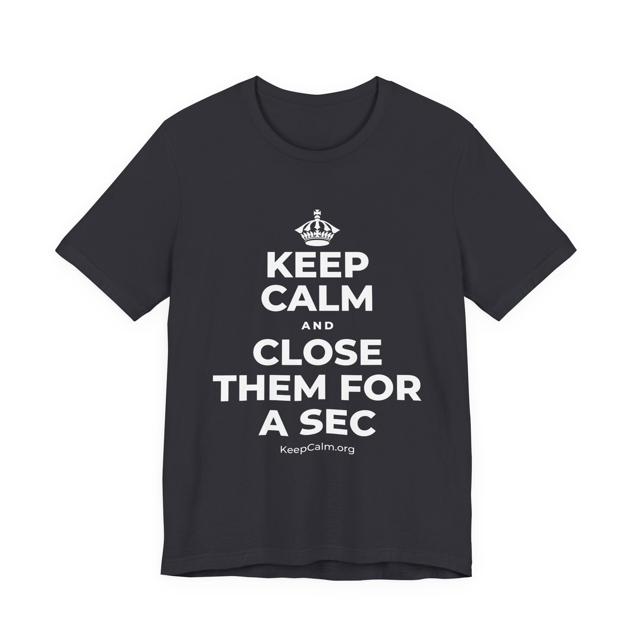 KEEP CALM AND CLOSE THEM FOR A SEC T-Shirt (Baby Blue–Silver)