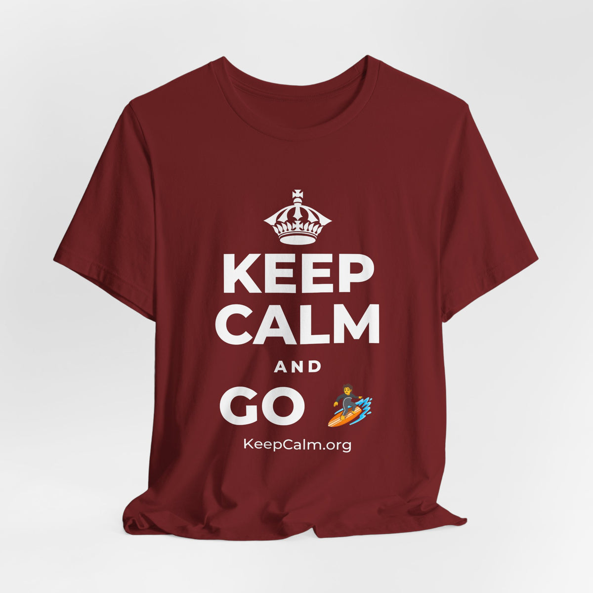 KEEP CALM AND GO 🏄 T-Shirt (Baby Blue–Silver)