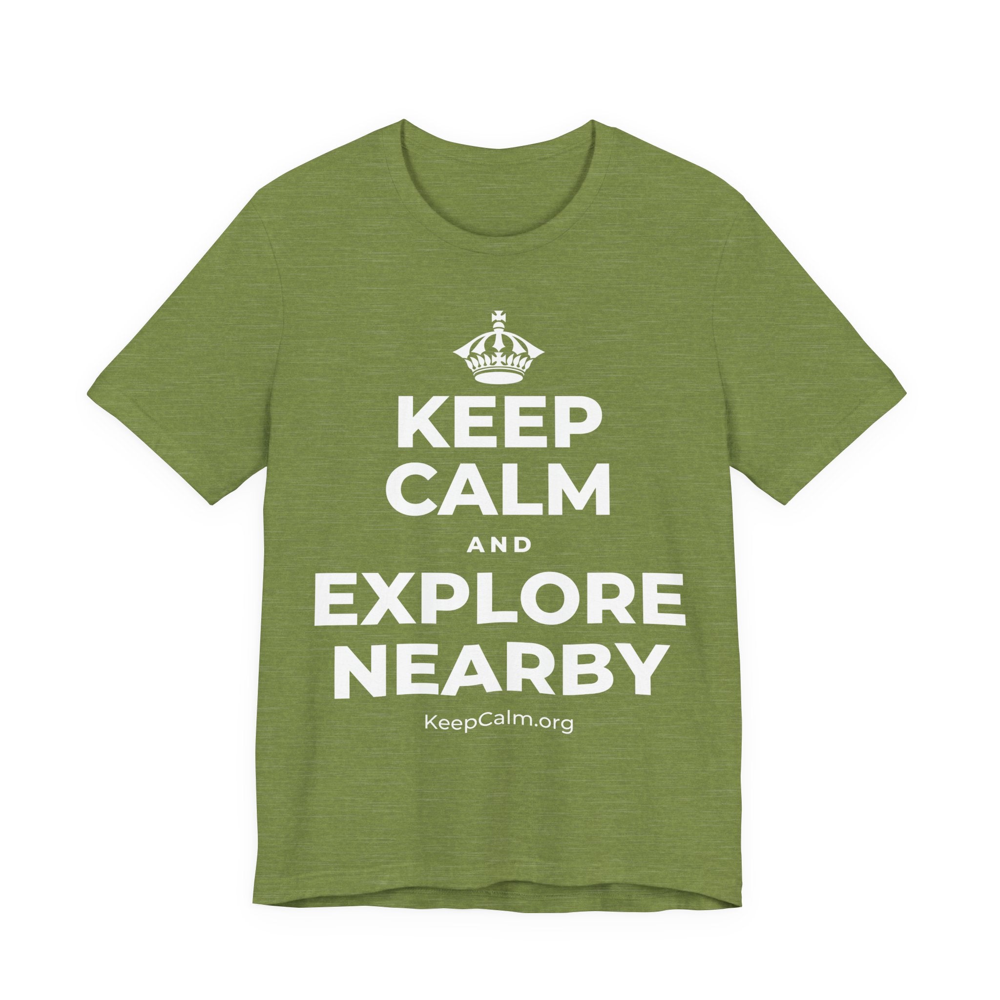 KEEP CALM AND EXPLORE NEARBY T-Shirt (Baby Blue–Silver)