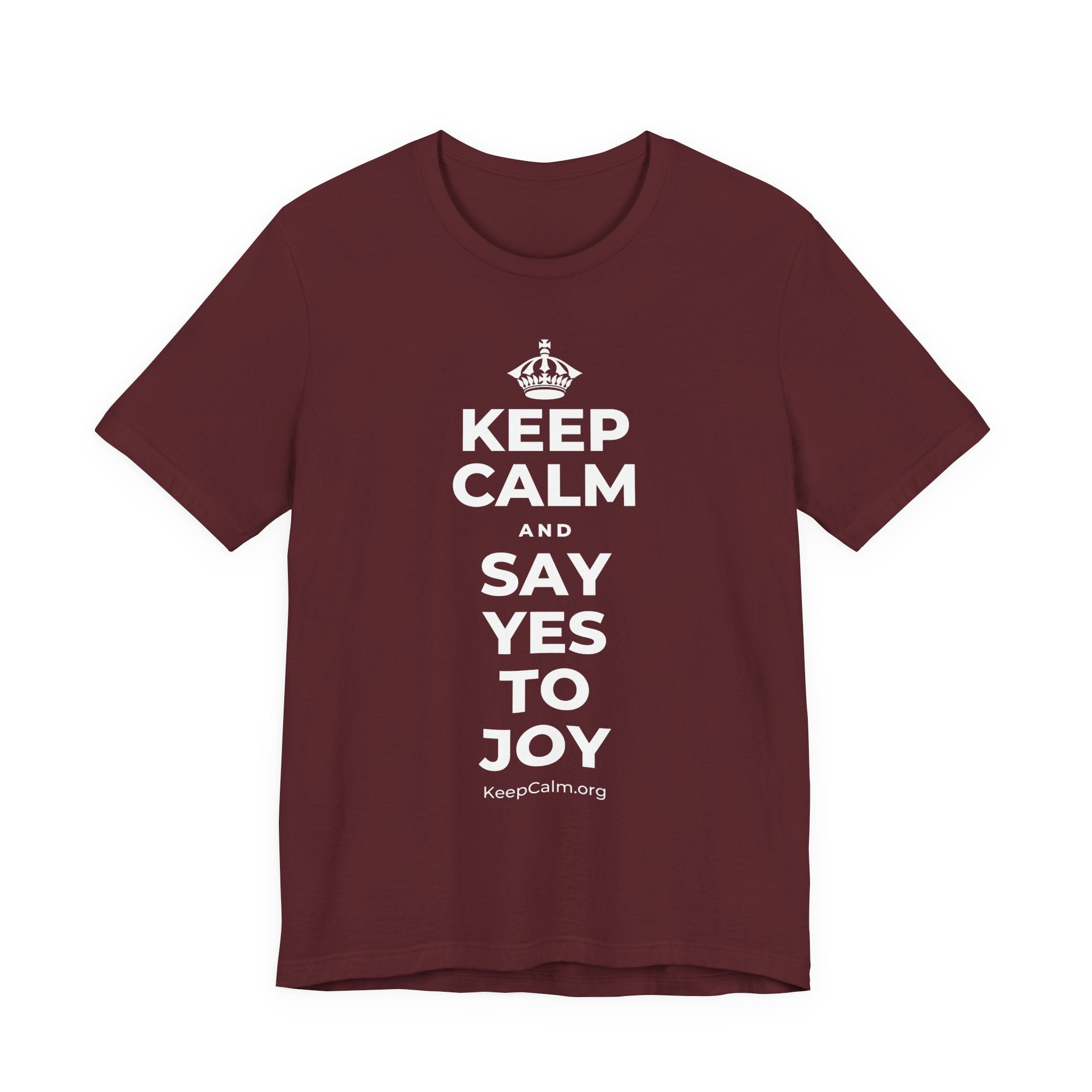 KEEP CALM AND SAY YES TO JOY T-Shirt (Baby Blue–Silver)