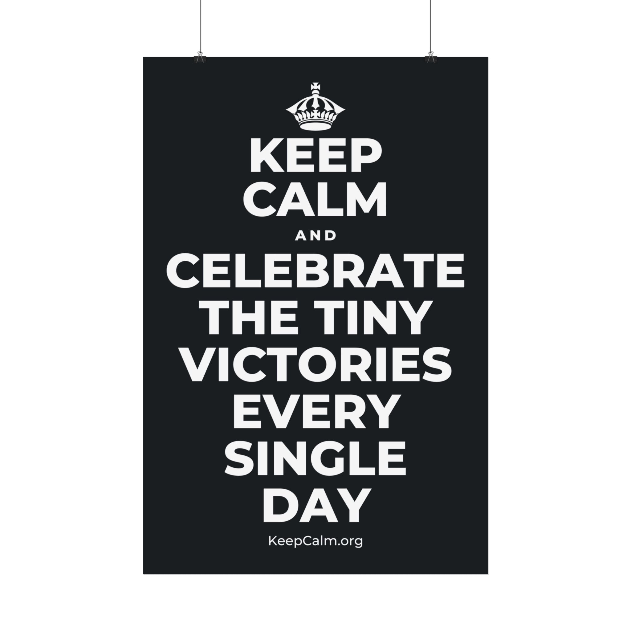 KEEP CALM AND CELEBRATE THE TINY VICTORIES EVERY SINGLE DAY Satin Poster (Dark)