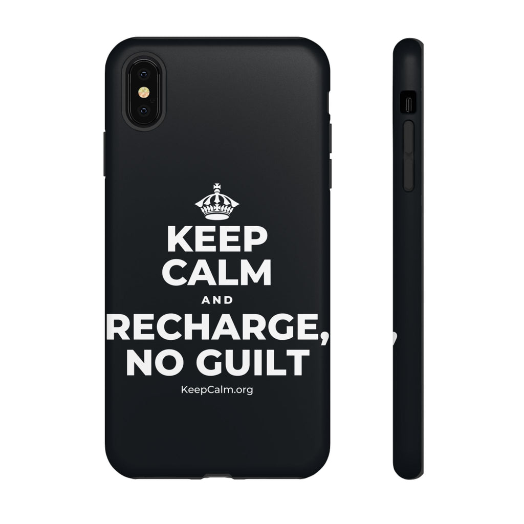 KEEP CALM AND RECHARGE, NO GUILT Phone Case (Dark)