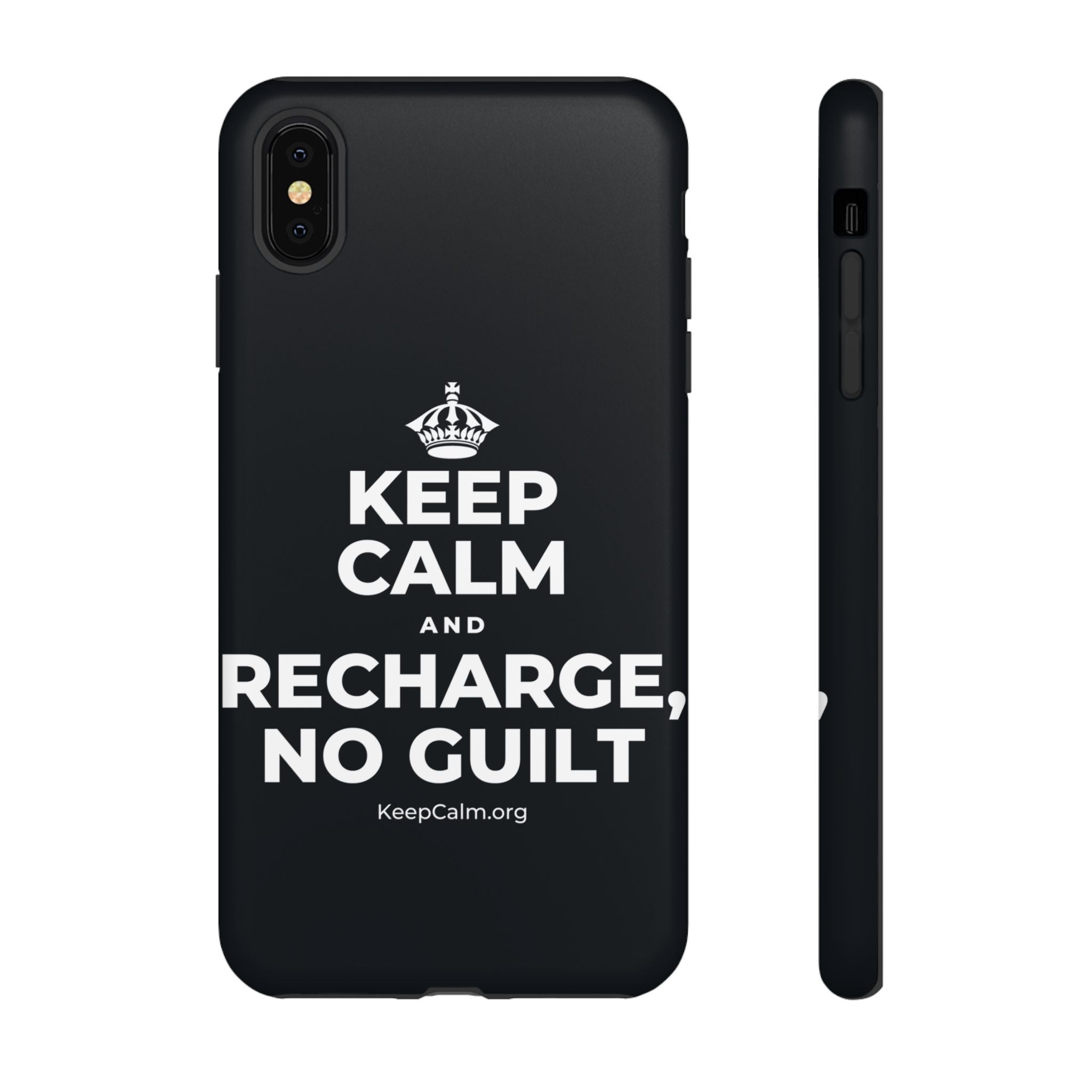 KEEP CALM AND RECHARGE, NO GUILT Phone Case (Dark)