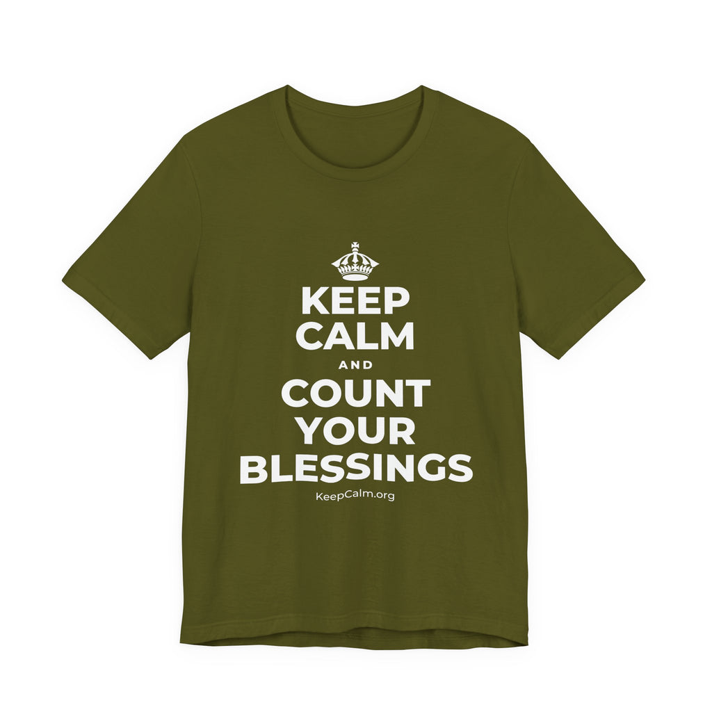 KEEP CALM AND COUNT YOUR BLESSINGS T-Shirt (Baby Blue–Silver)