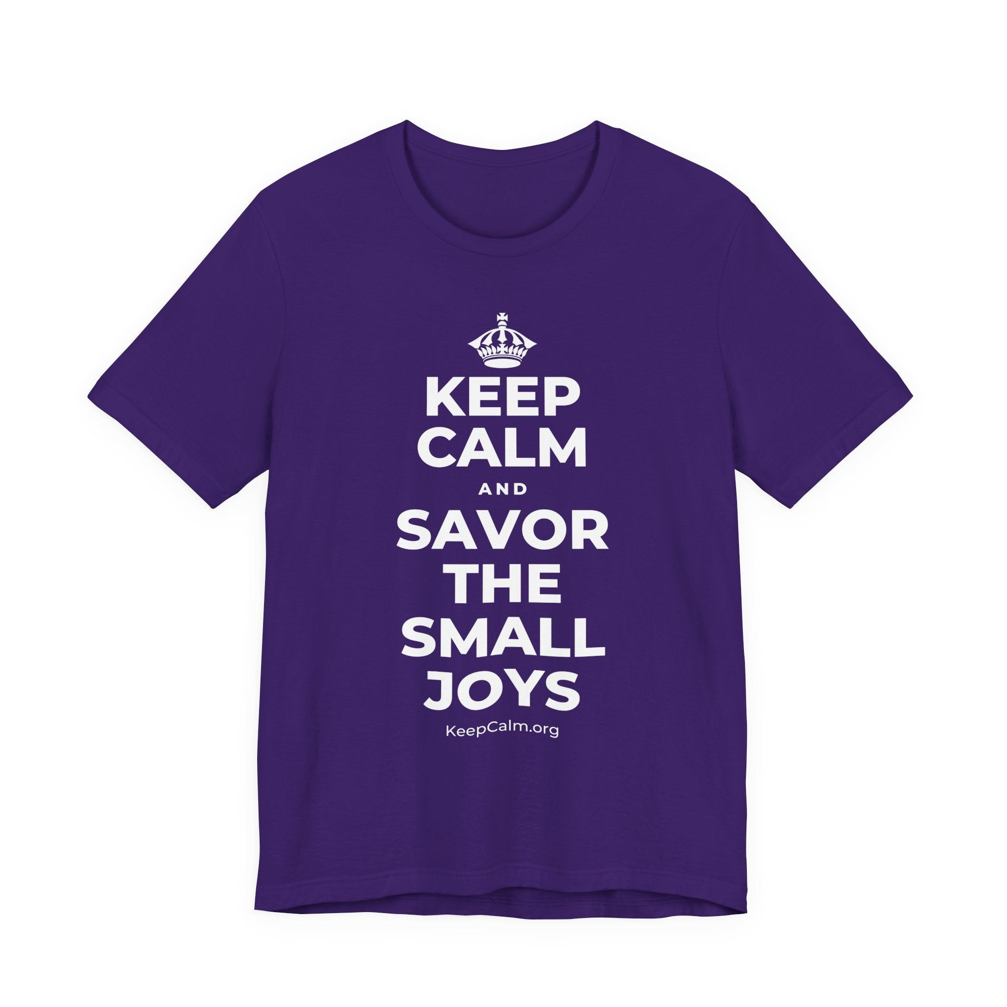 KEEP CALM AND SAVOR THE SMALL JOYS T-Shirt (Soft Cream–Heather Mauve)