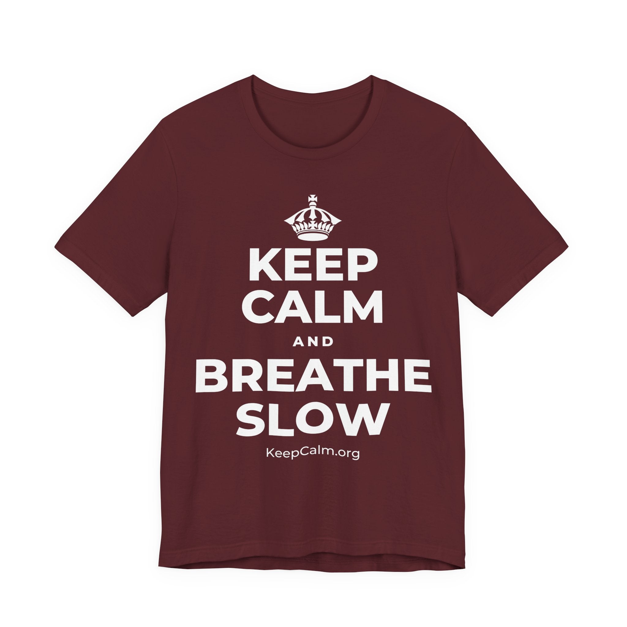 KEEP CALM AND BREATHE SLOW T-Shirt (Baby Blue–Silver)