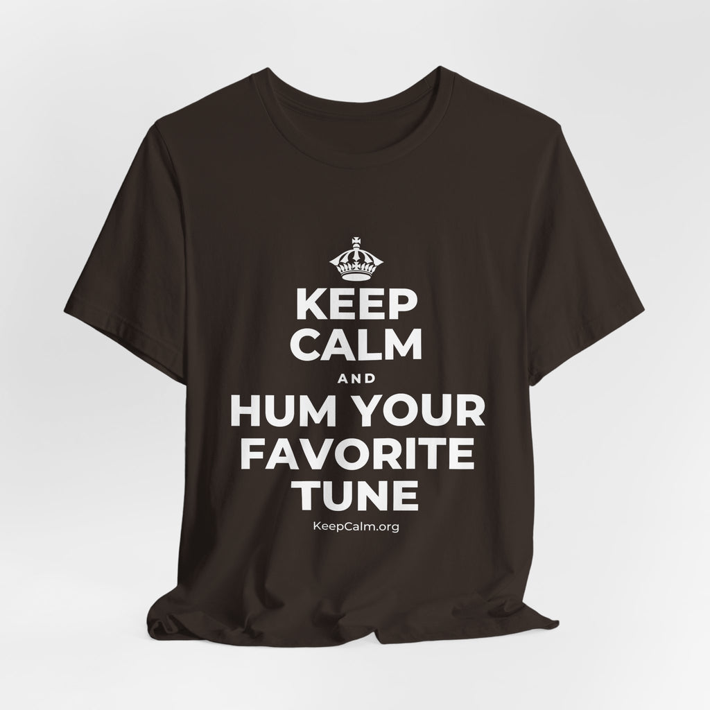 KEEP CALM AND HUM YOUR FAVORITE TUNE T-Shirt (Soft Cream–Heather Mauve)