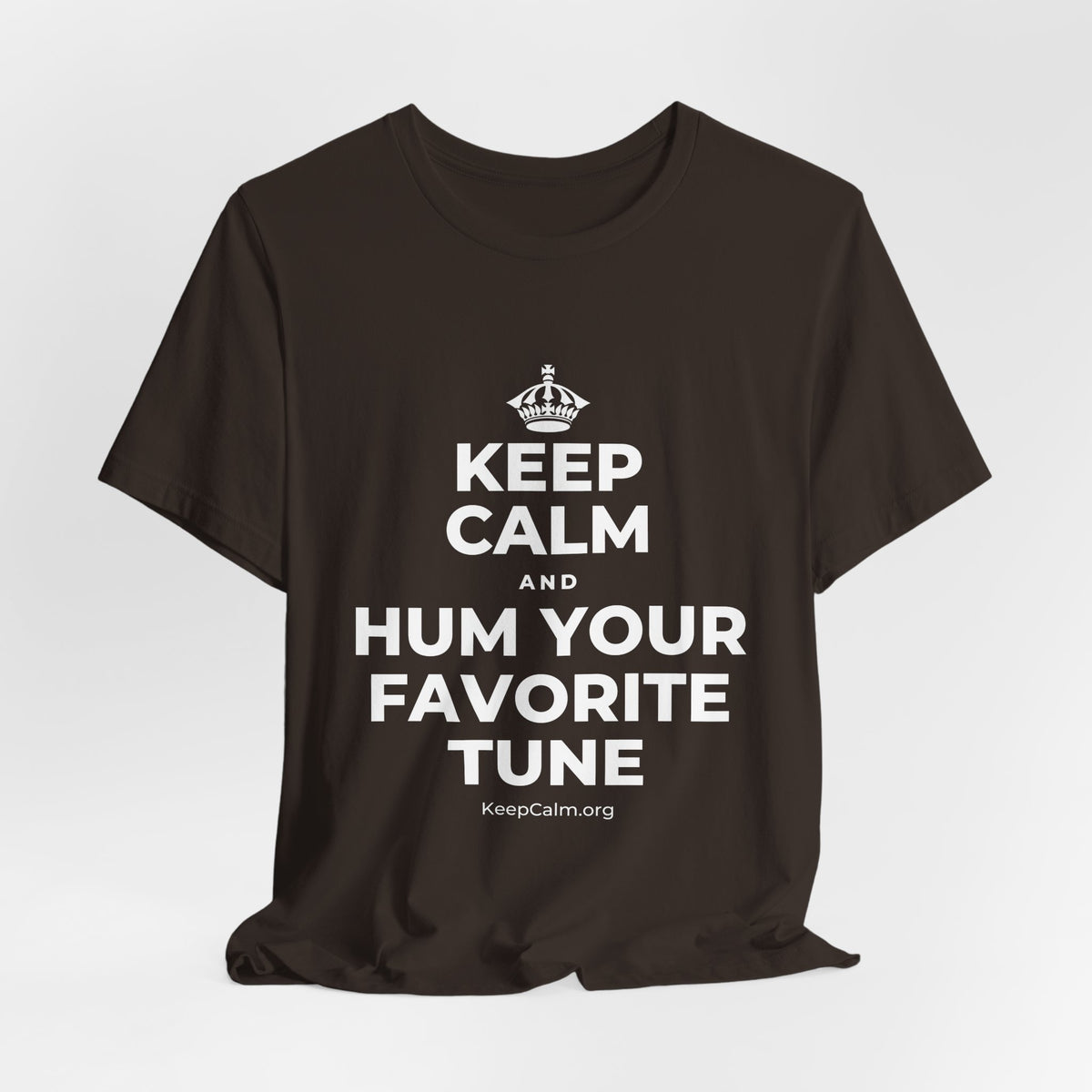 KEEP CALM AND HUM YOUR FAVORITE TUNE T-Shirt (Soft Cream–Heather Mauve)