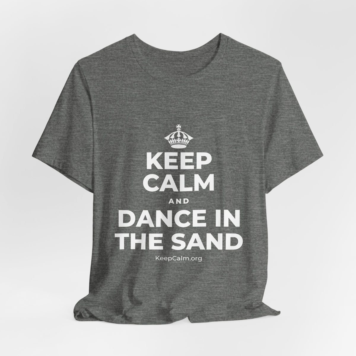 KEEP CALM AND DANCE IN THE SAND T-Shirt (Baby Blue–Silver)