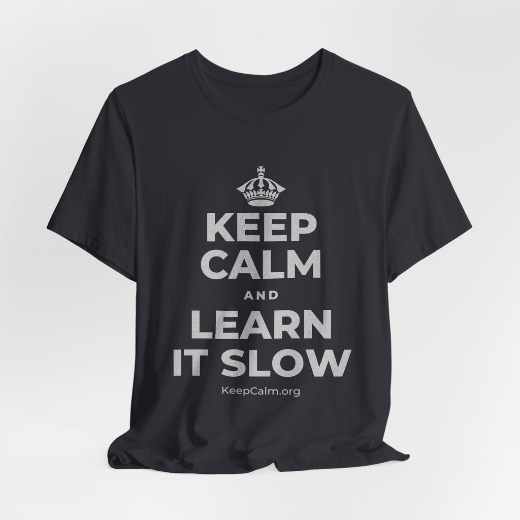 KEEP CALM AND LEARN IT SLOW T-Shirt (Baby Blue–Silver)