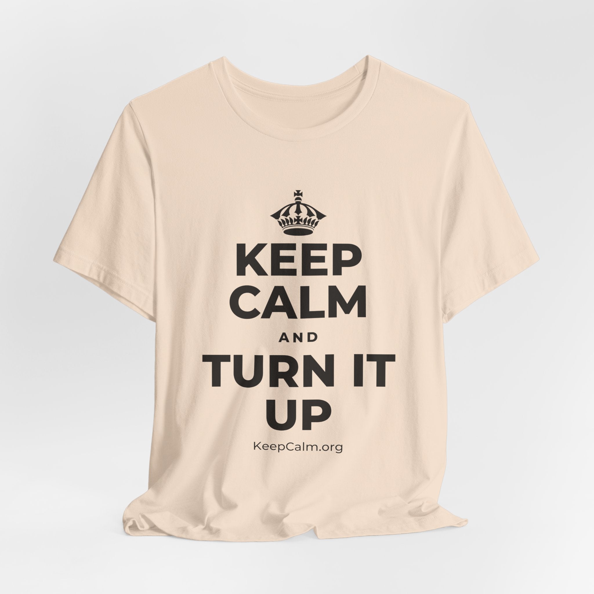 KEEP CALM AND TURN IT UP T-Shirt (Soft Cream–Heather Mauve)