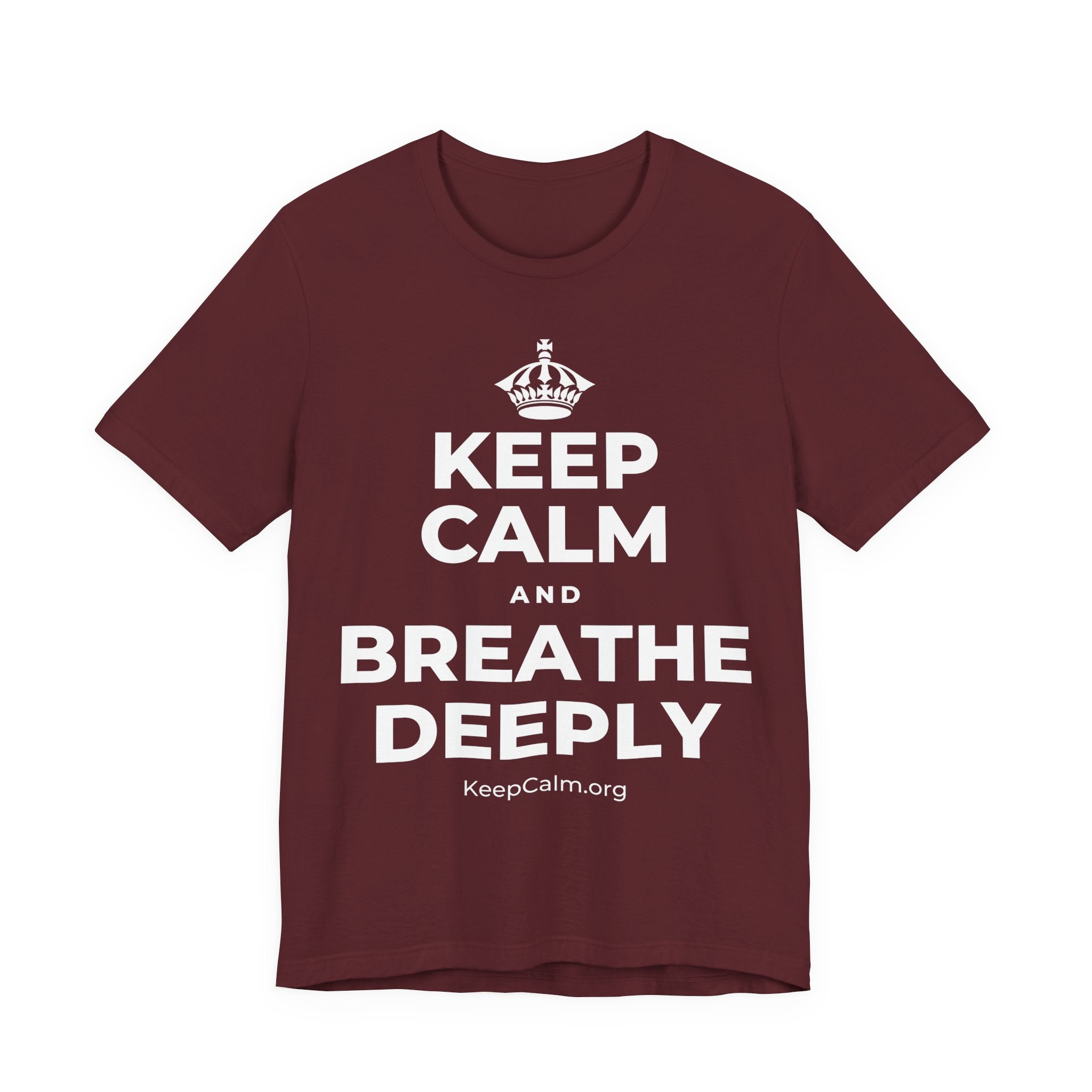 KEEP CALM AND BREATHE DEEPLY T-Shirt (Baby Blue–Silver)