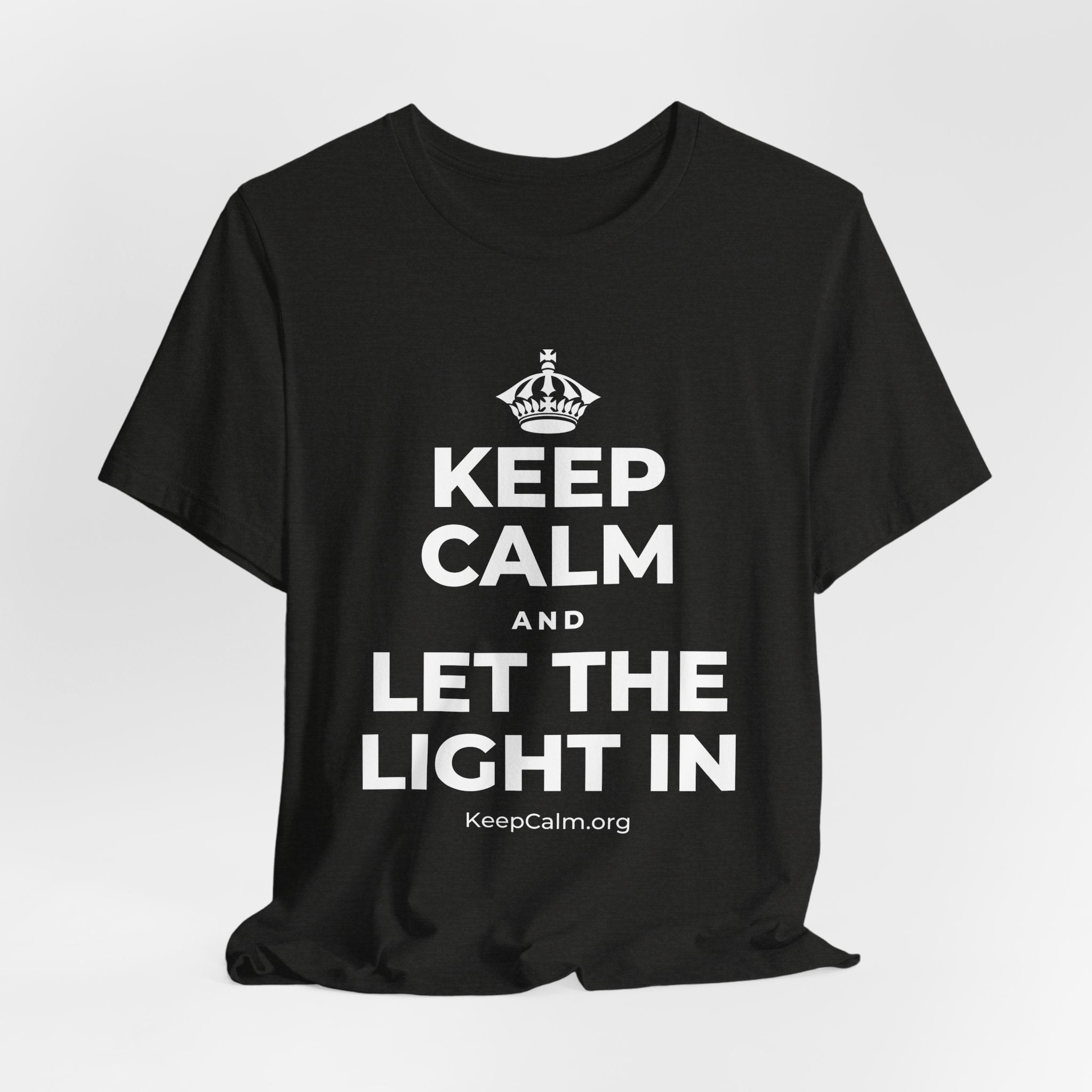 KEEP CALM AND LET THE LIGHT IN T-Shirt (Soft Cream–Heather Mauve)
