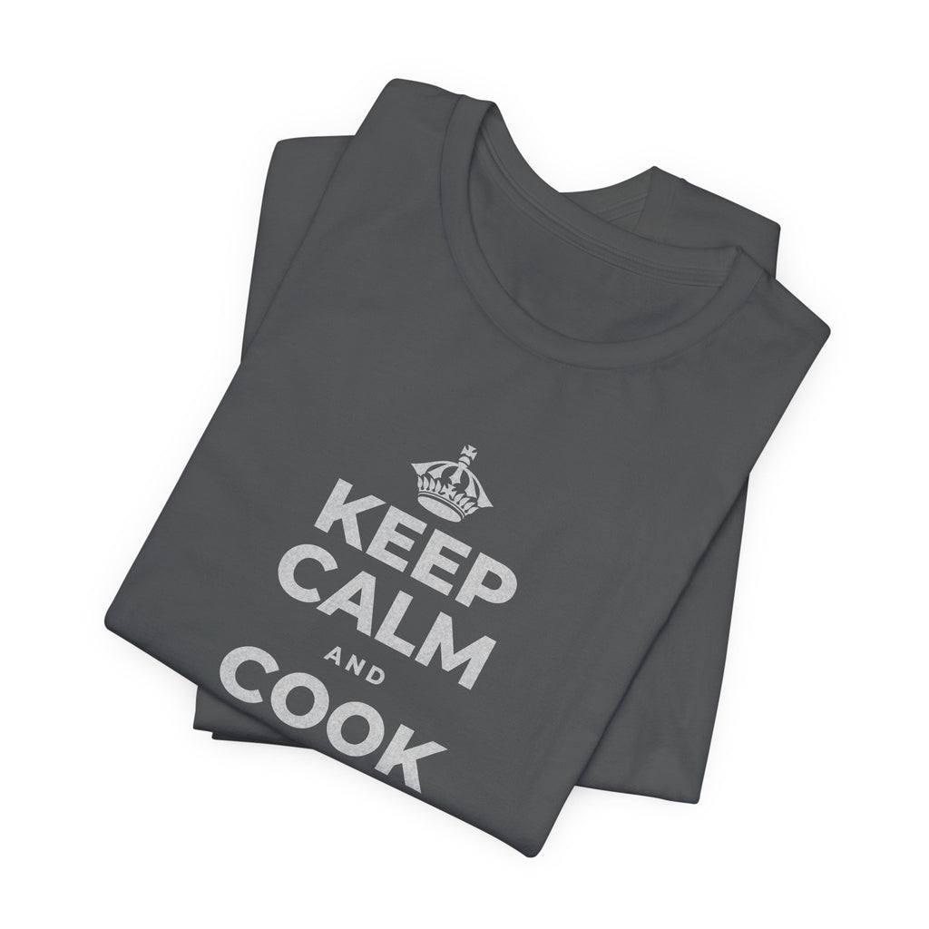 KEEP CALM AND COOK SOMETHING T-Shirt (White–Asphalt)