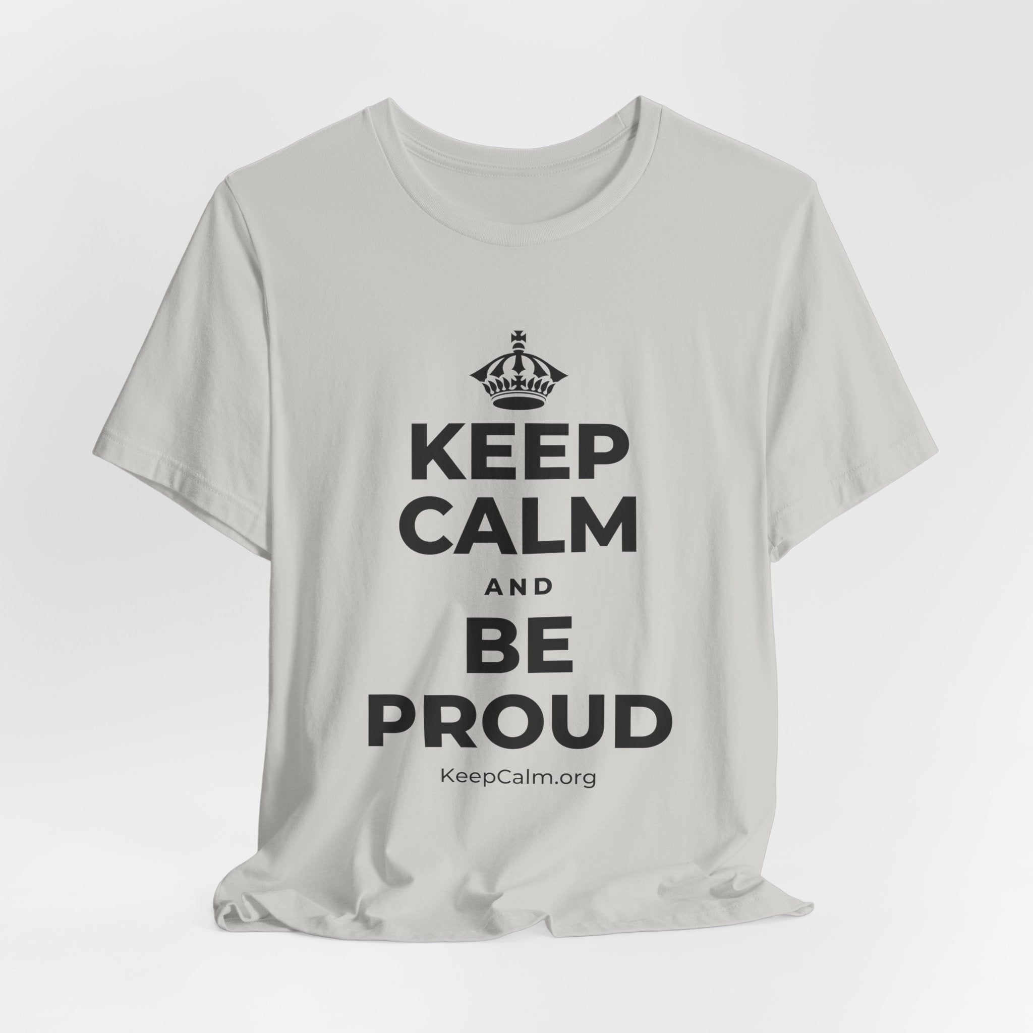 KEEP CALM AND BE PROUD T-Shirt (Baby Blue–Silver)