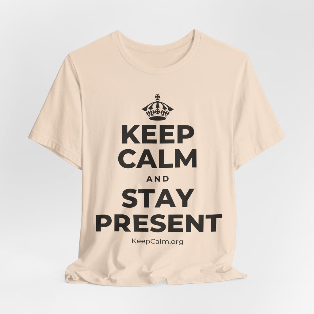 KEEP CALM AND STAY PRESENT T-Shirt (Soft Cream–Heather Mauve)