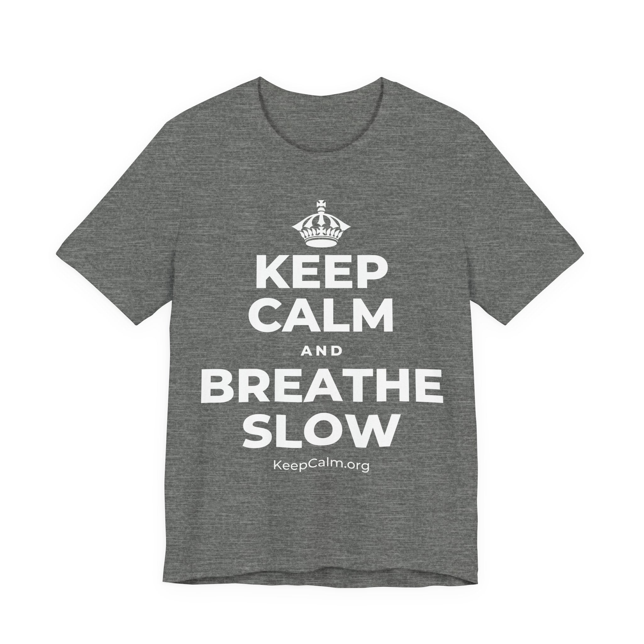 KEEP CALM AND BREATHE SLOW T-Shirt (Baby Blue–Silver)