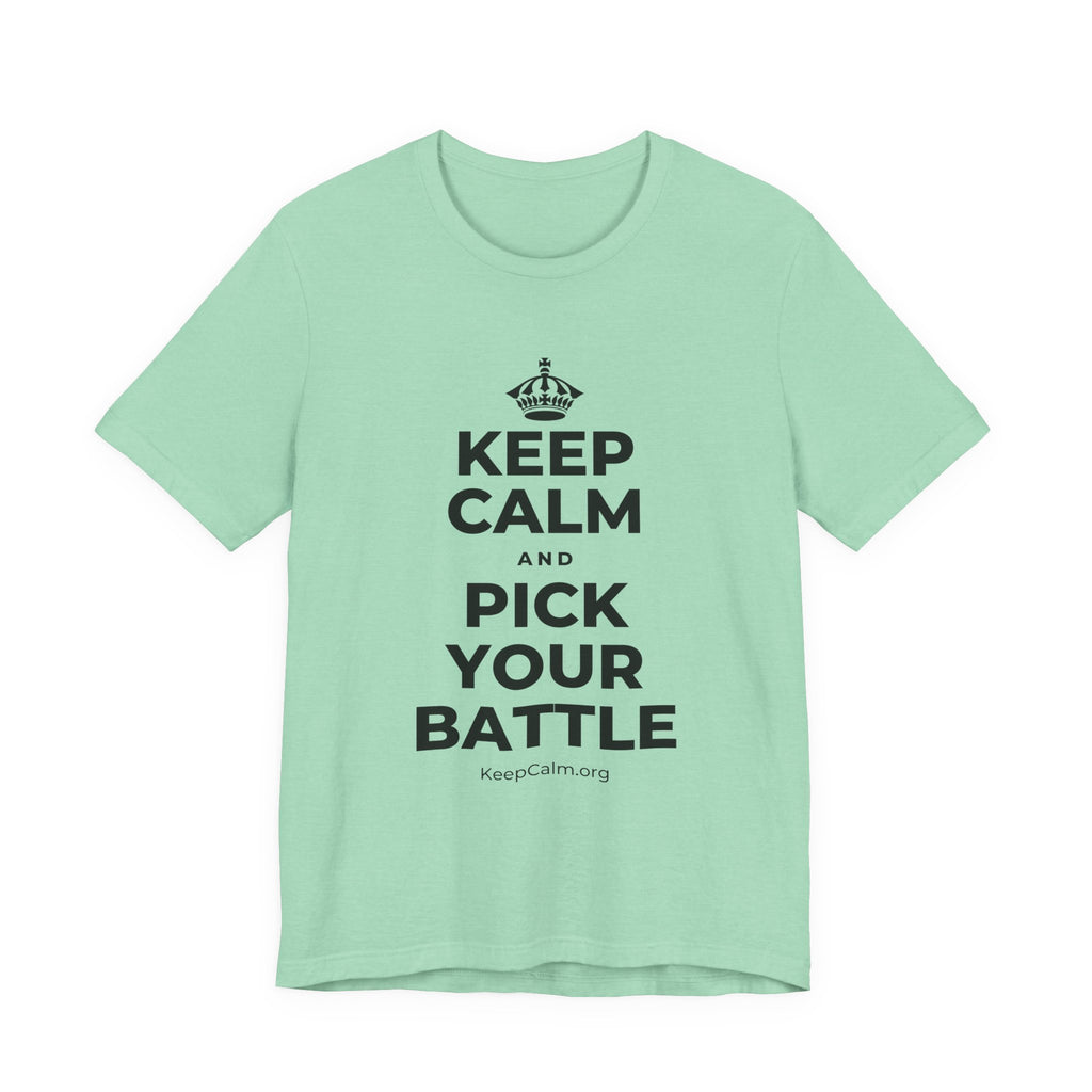 KEEP CALM AND PICK YOUR BATTLE T-Shirt (Baby Blue–Silver)