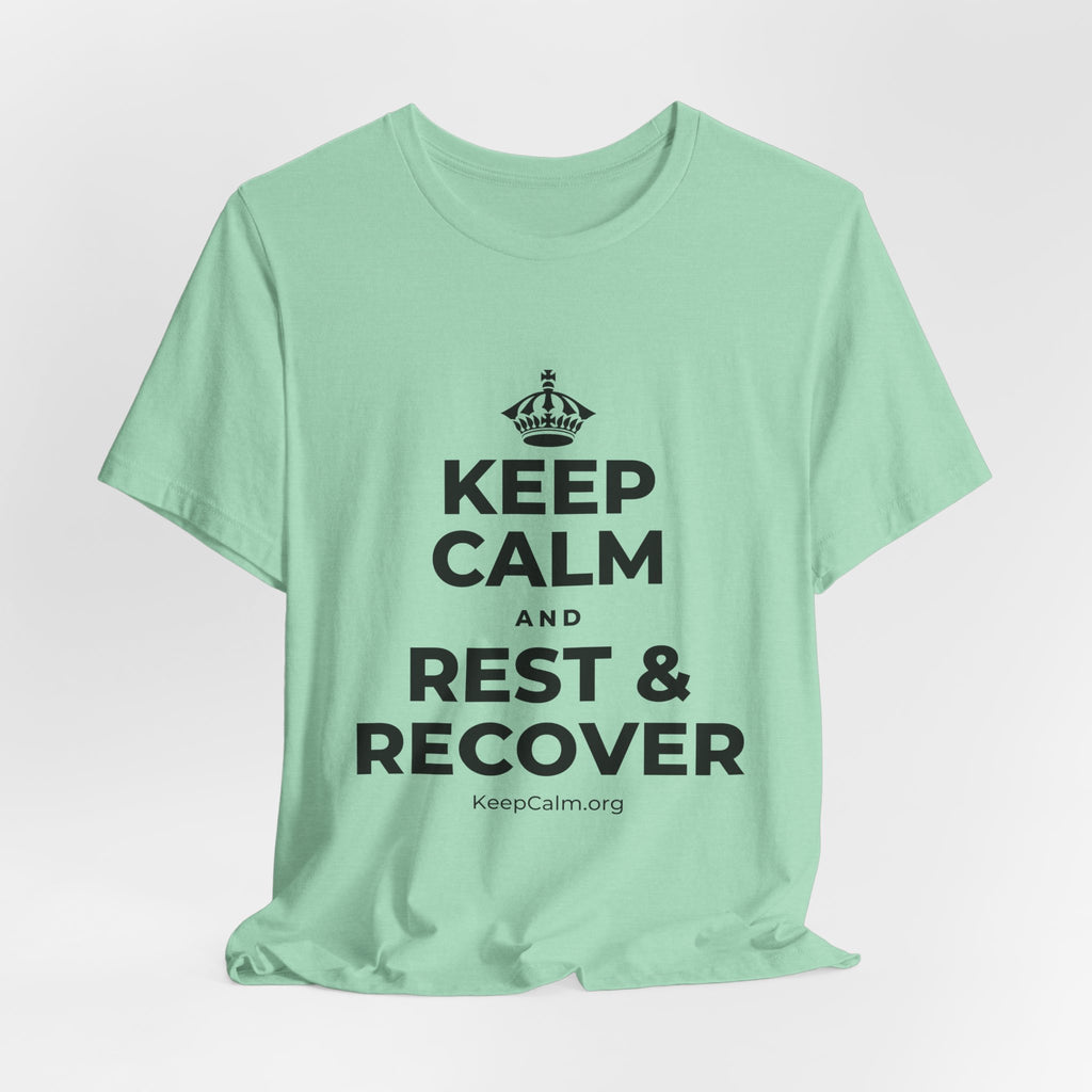 KEEP CALM AND REST & RECOVER T-Shirt (Baby Blue–Silver)