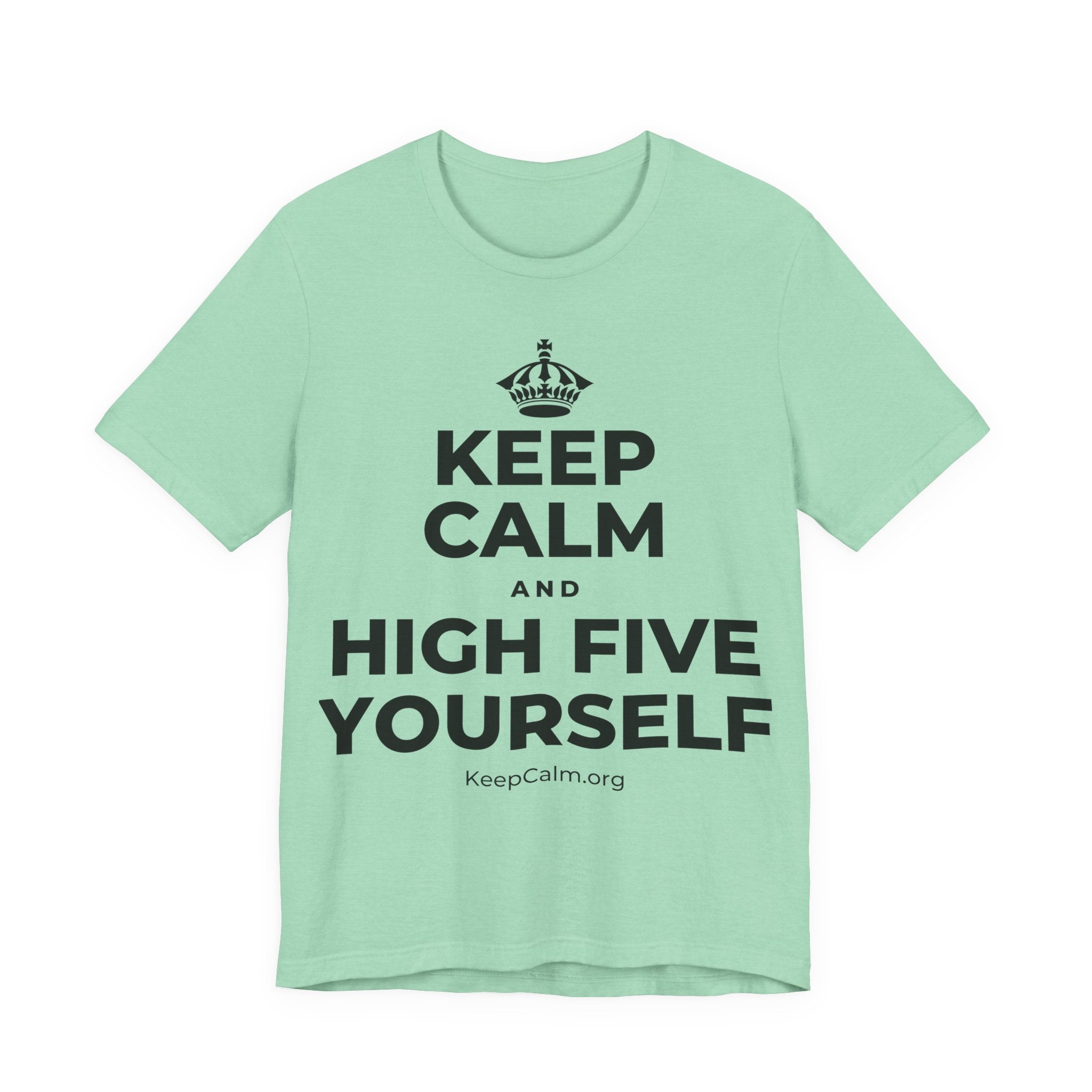 KEEP CALM AND HIGH FIVE YOURSELF T-Shirt (Baby Blue–Silver)
