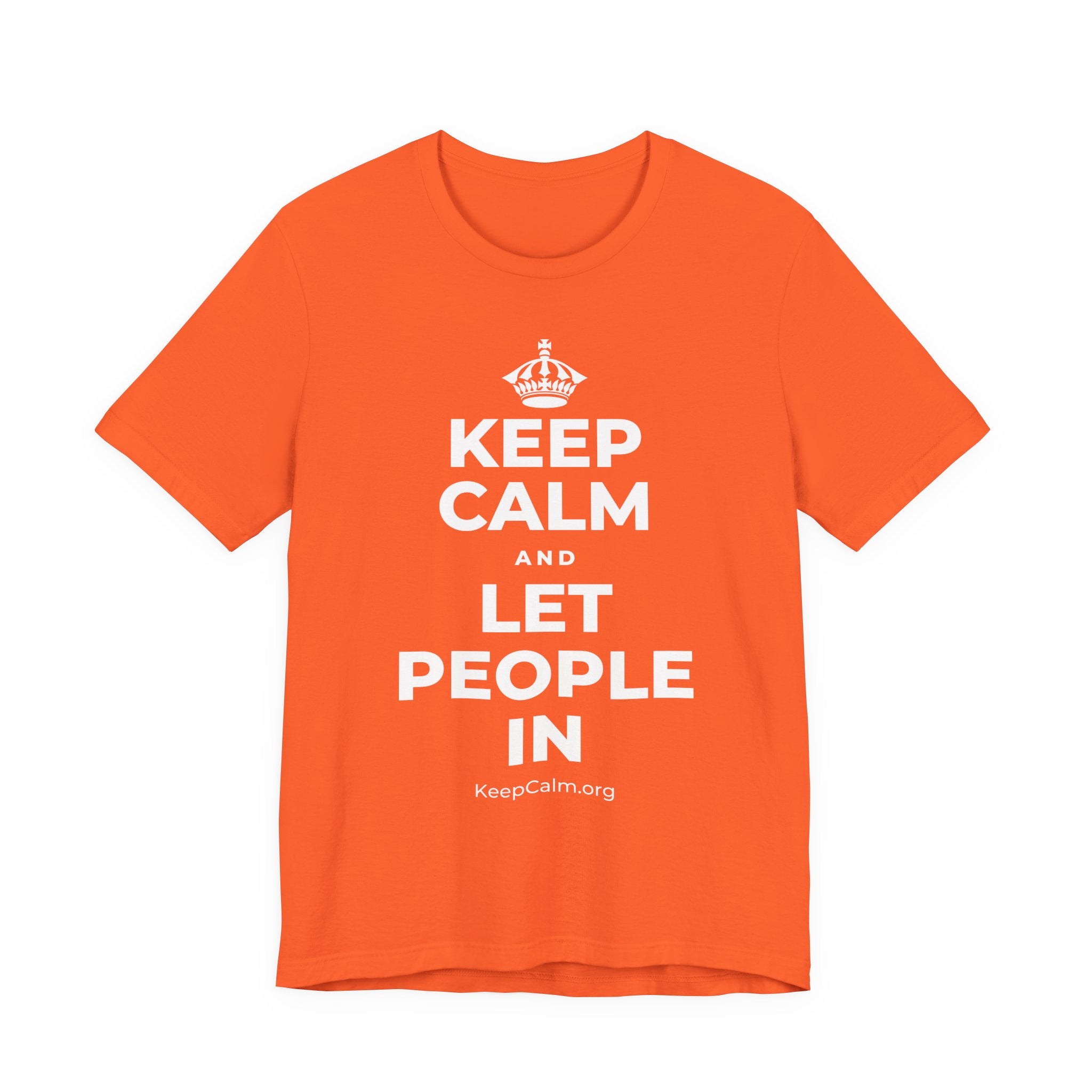 KEEP CALM AND LET PEOPLE IN T-Shirt (Baby Blue–Silver)