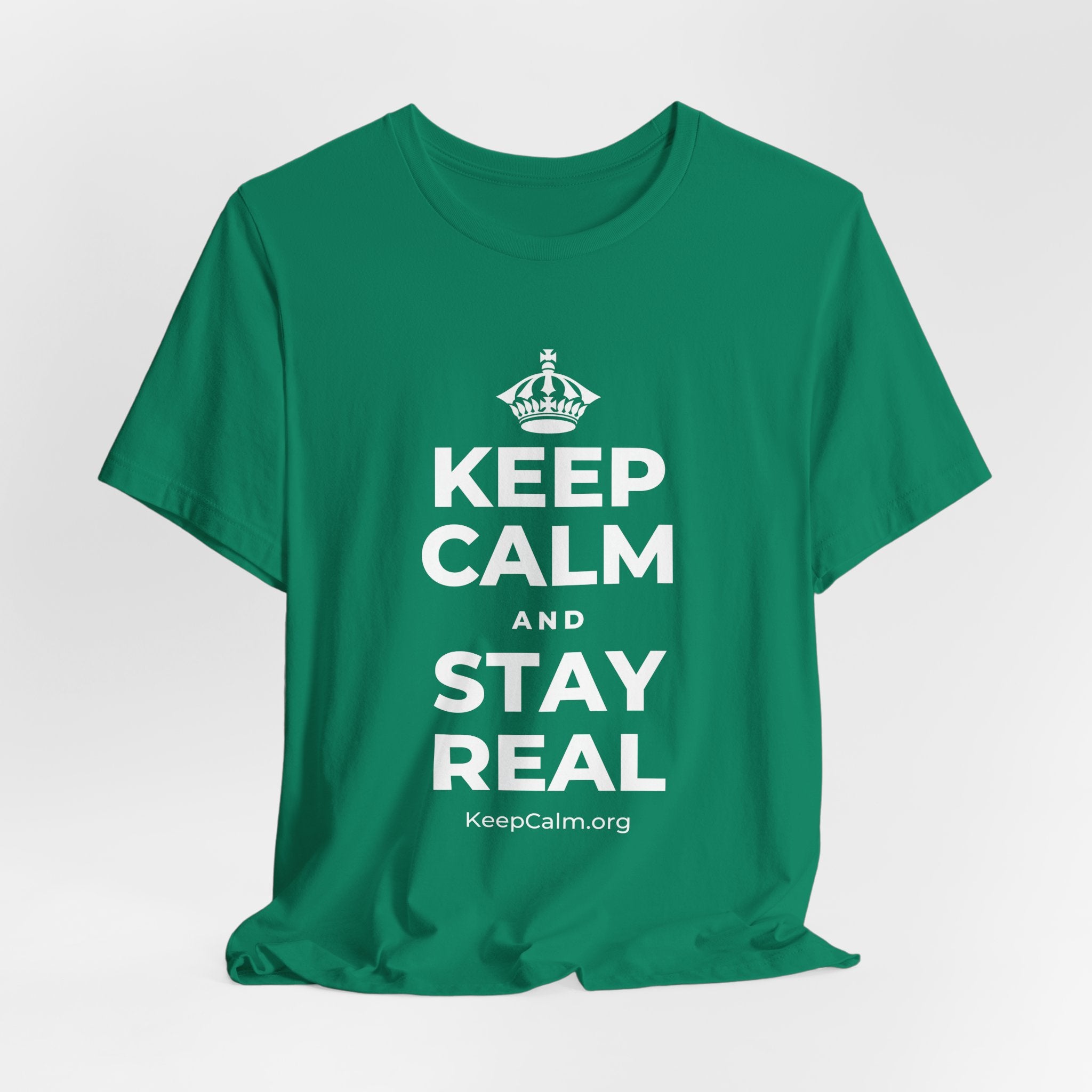 KEEP CALM AND STAY REAL T-Shirt (White–Asphalt)