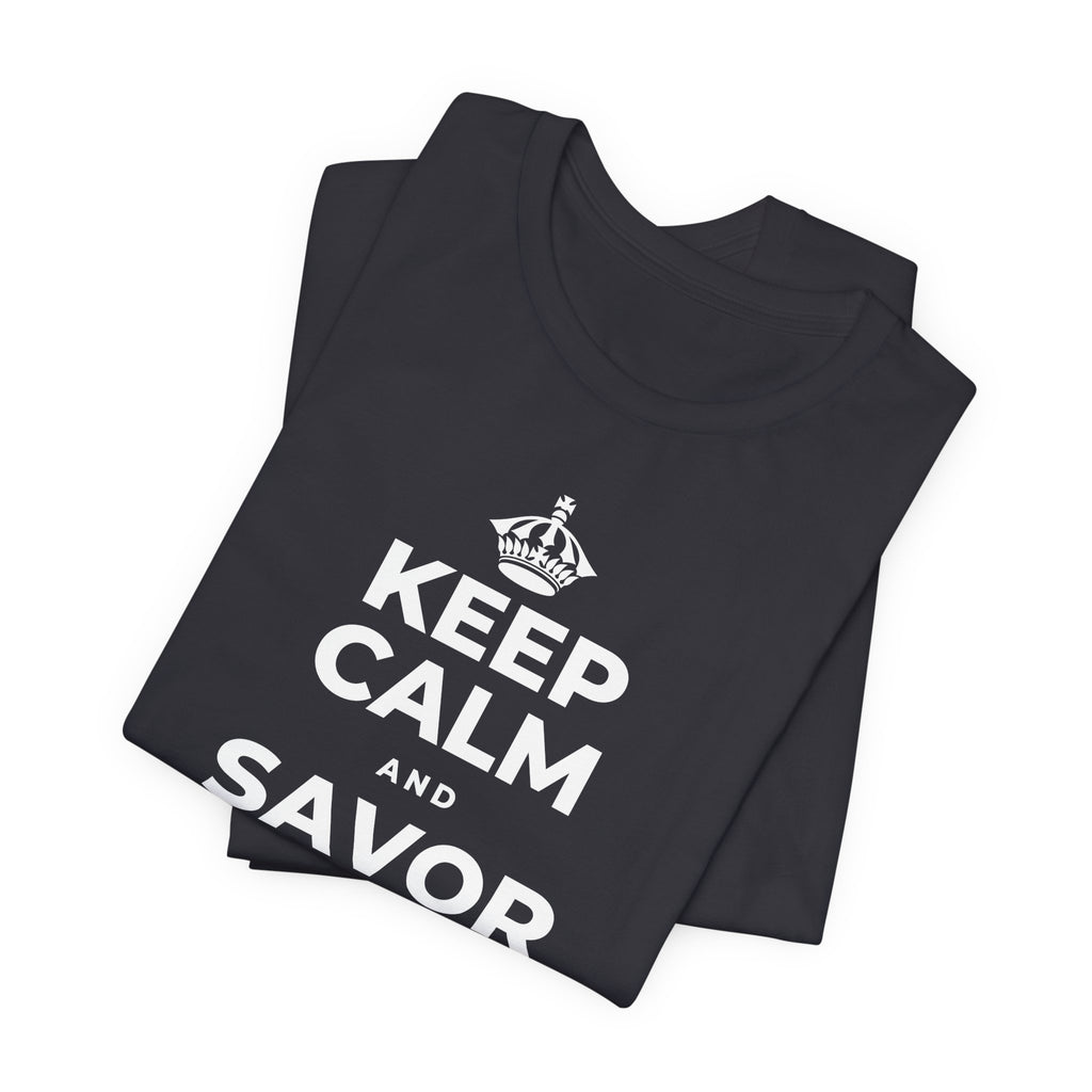 KEEP CALM AND SAVOR THE SMALL JOYS T-Shirt (Baby Blue–Silver)