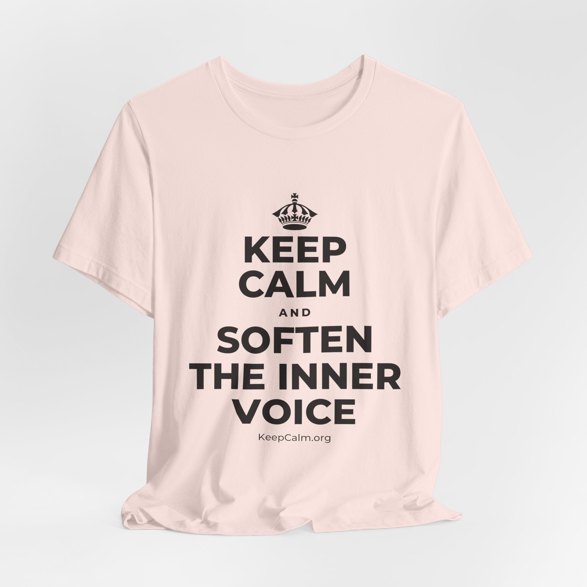 KEEP CALM AND SOFTEN THE INNER VOICE T-Shirt (Soft Cream–Heather Mauve)
