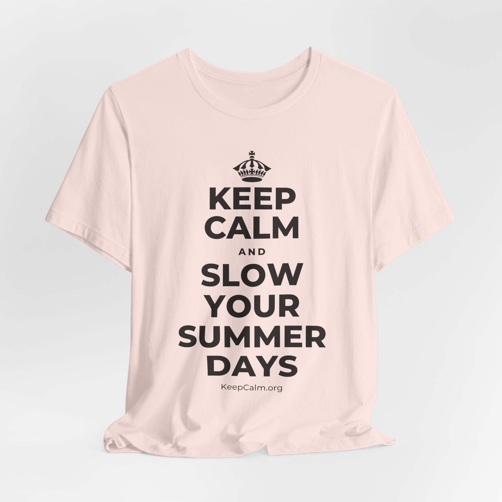 KEEP CALM AND SLOW YOUR SUMMER DAYS T-Shirt (Soft Cream–Heather Mauve)