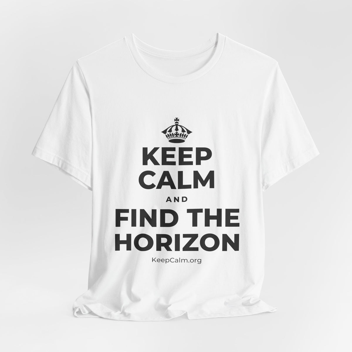 KEEP CALM AND FIND THE HORIZON T-Shirt (White–Asphalt)