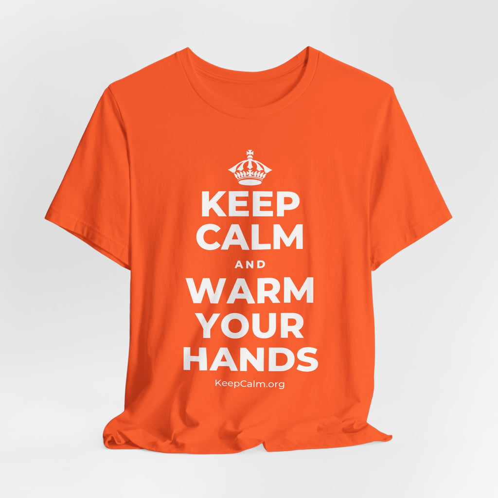 KEEP CALM AND WARM YOUR HANDS T-Shirt (Baby Blue–Silver)