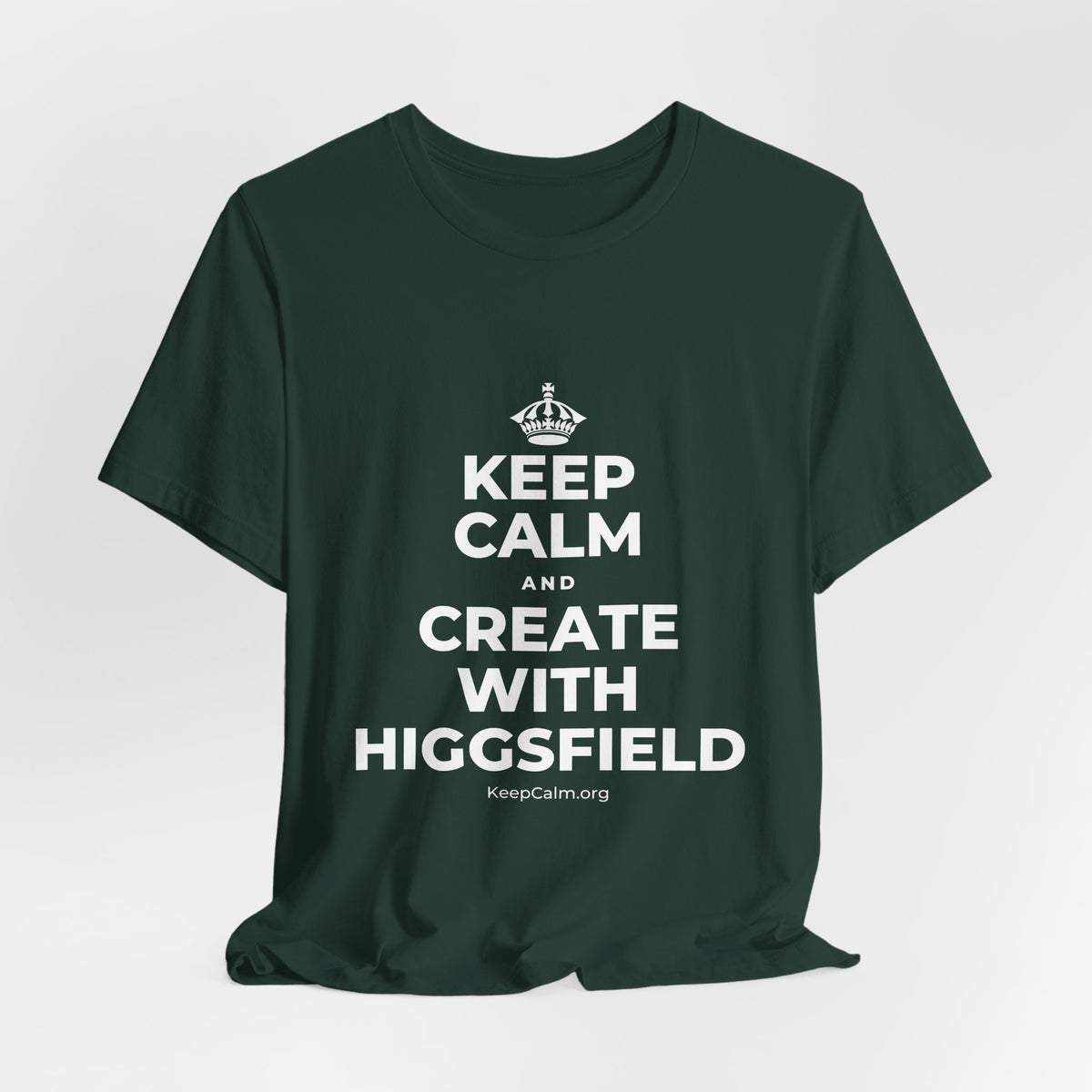 KEEP CALM AND CREATE WITH HIGGSFIELD T-Shirt (White–Asphalt)