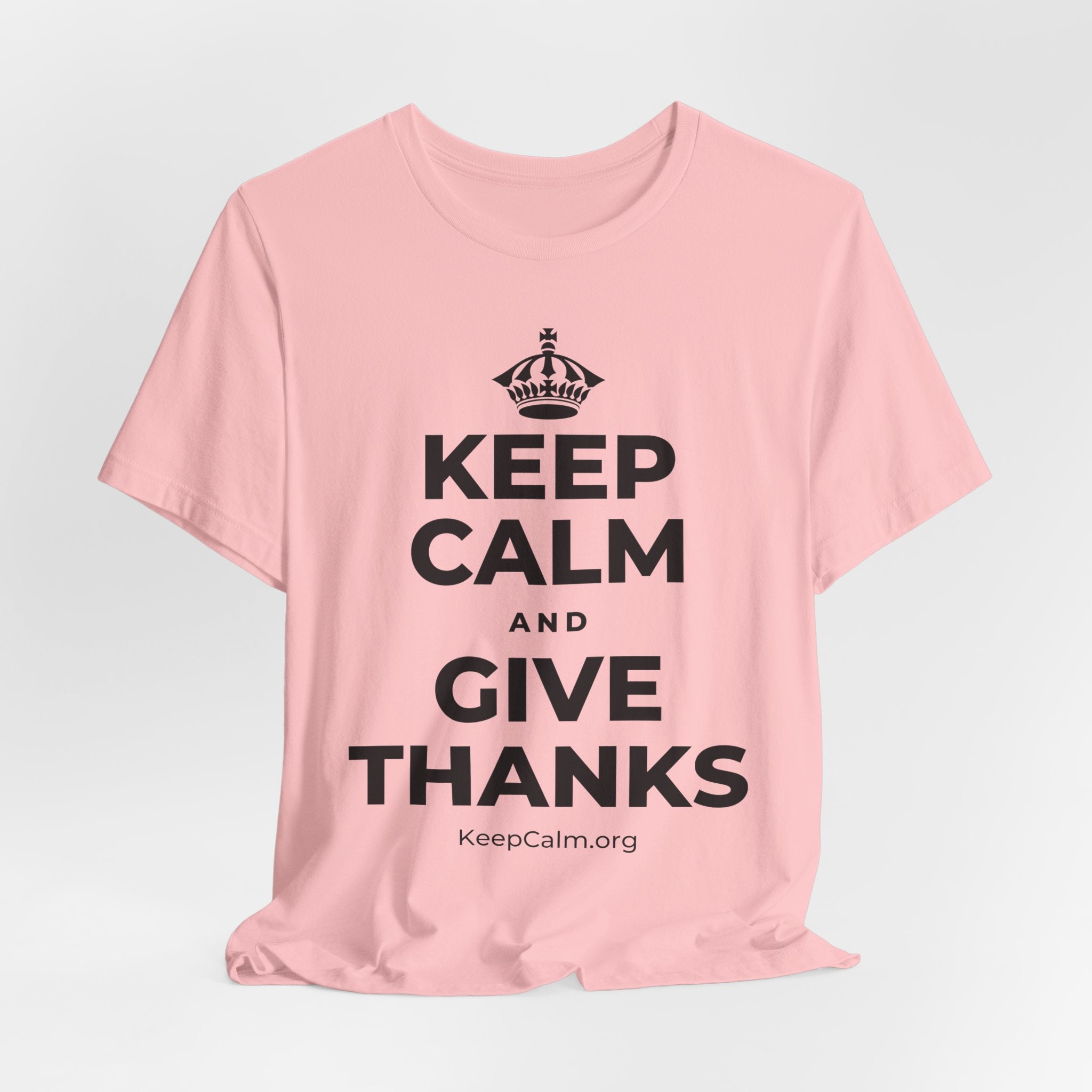 KEEP CALM AND GIVE THANKS T-Shirt (White–Asphalt)