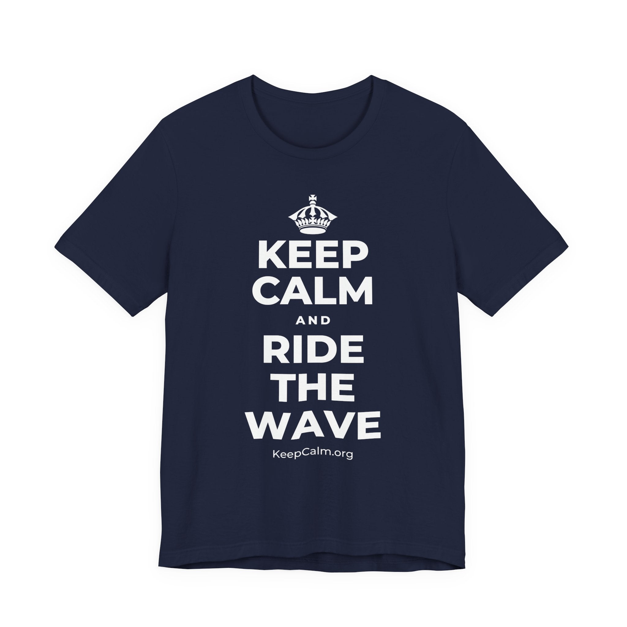 KEEP CALM AND RIDE THE WAVE T-Shirt (White–Asphalt)