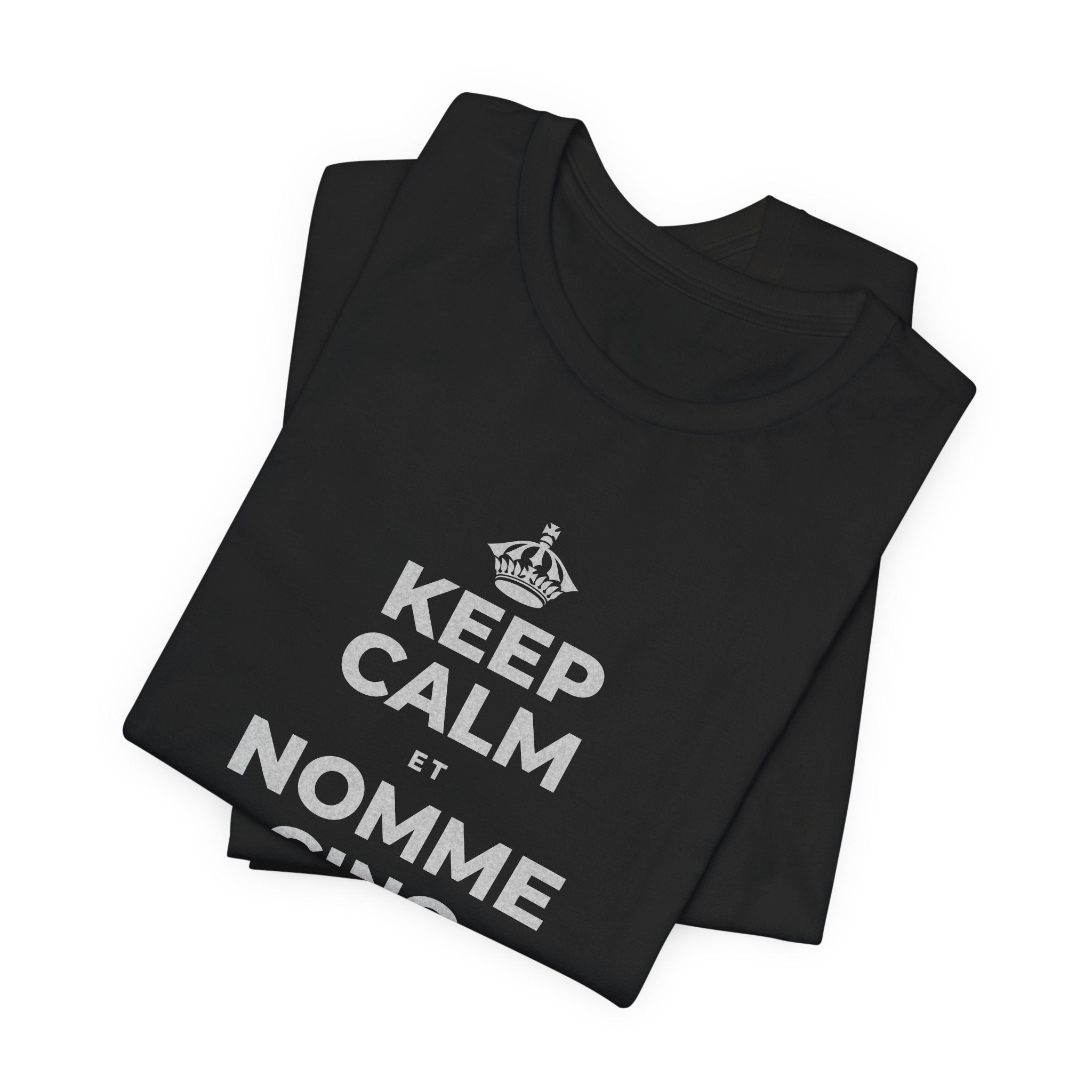 KEEP CALM ET NOMME CINQ CHOSES QUE TU VOIS T-Shirt (White–Asphalt)