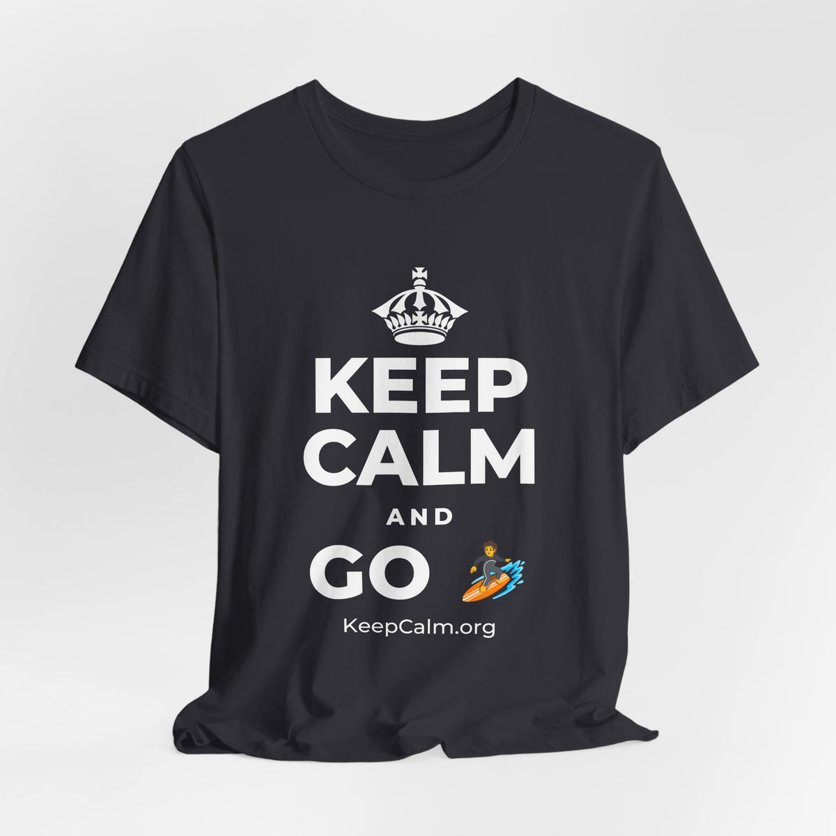 KEEP CALM AND GO 🏄 T-Shirt (Baby Blue–Silver)