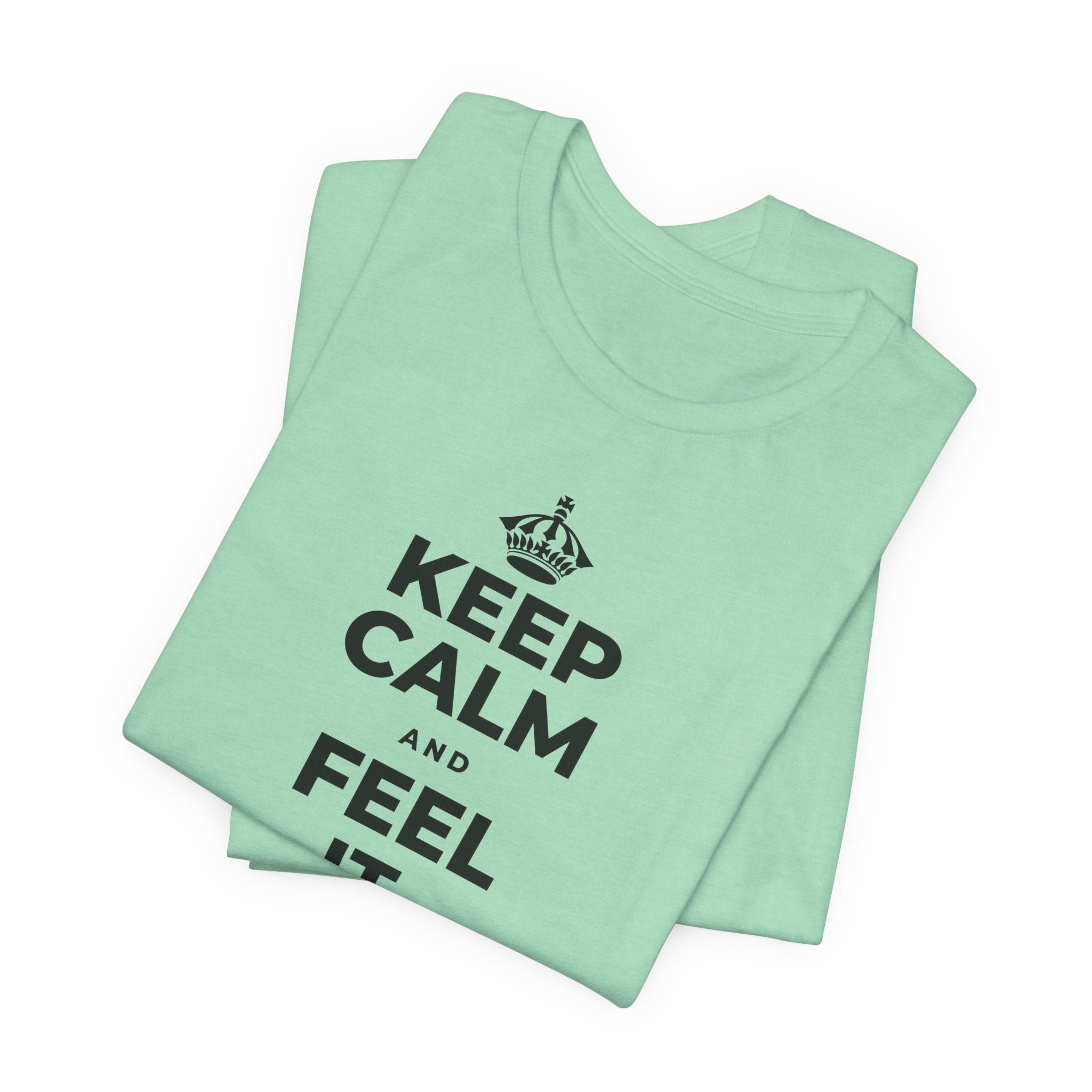 KEEP CALM AND FEEL IT, NOT FEED IT T-Shirt (Baby Blue–Silver)