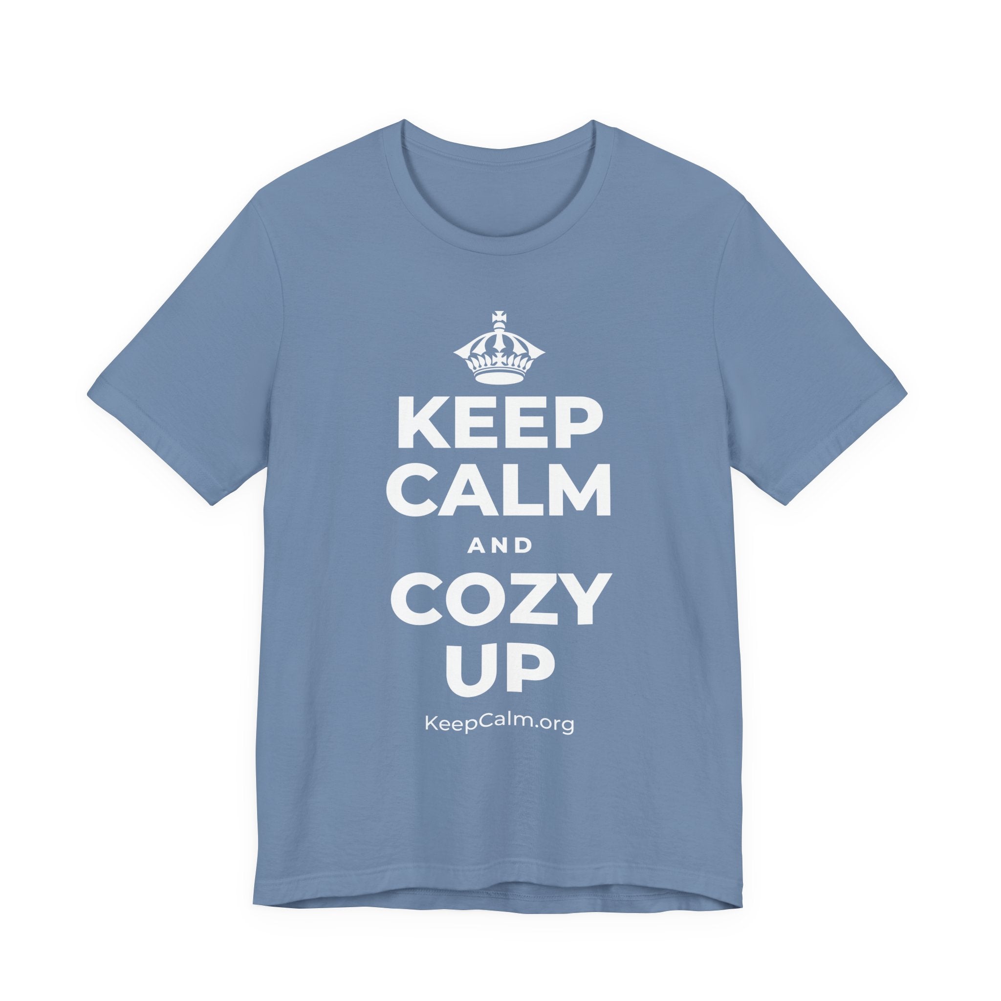 KEEP CALM AND COZY UP T-Shirt (Soft Cream–Heather Mauve)