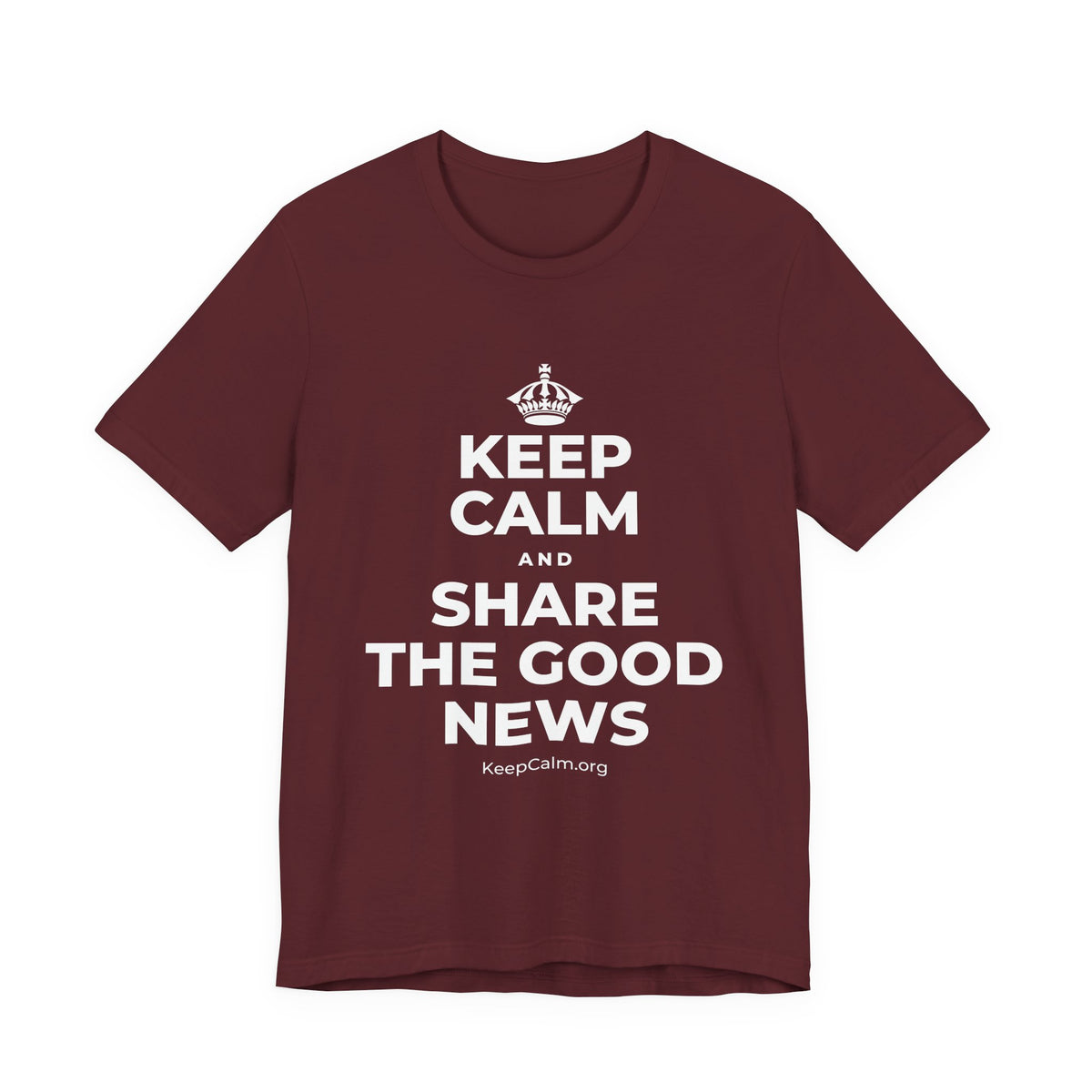 KEEP CALM AND SHARE THE GOOD NEWS T-Shirt (Baby Blue–Silver)