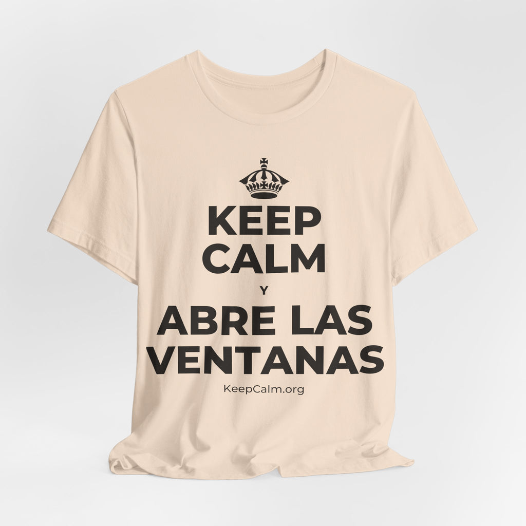 KEEP CALM Y ABRE LAS VENTANAS T-Shirt (Soft Cream–Heather Mauve)