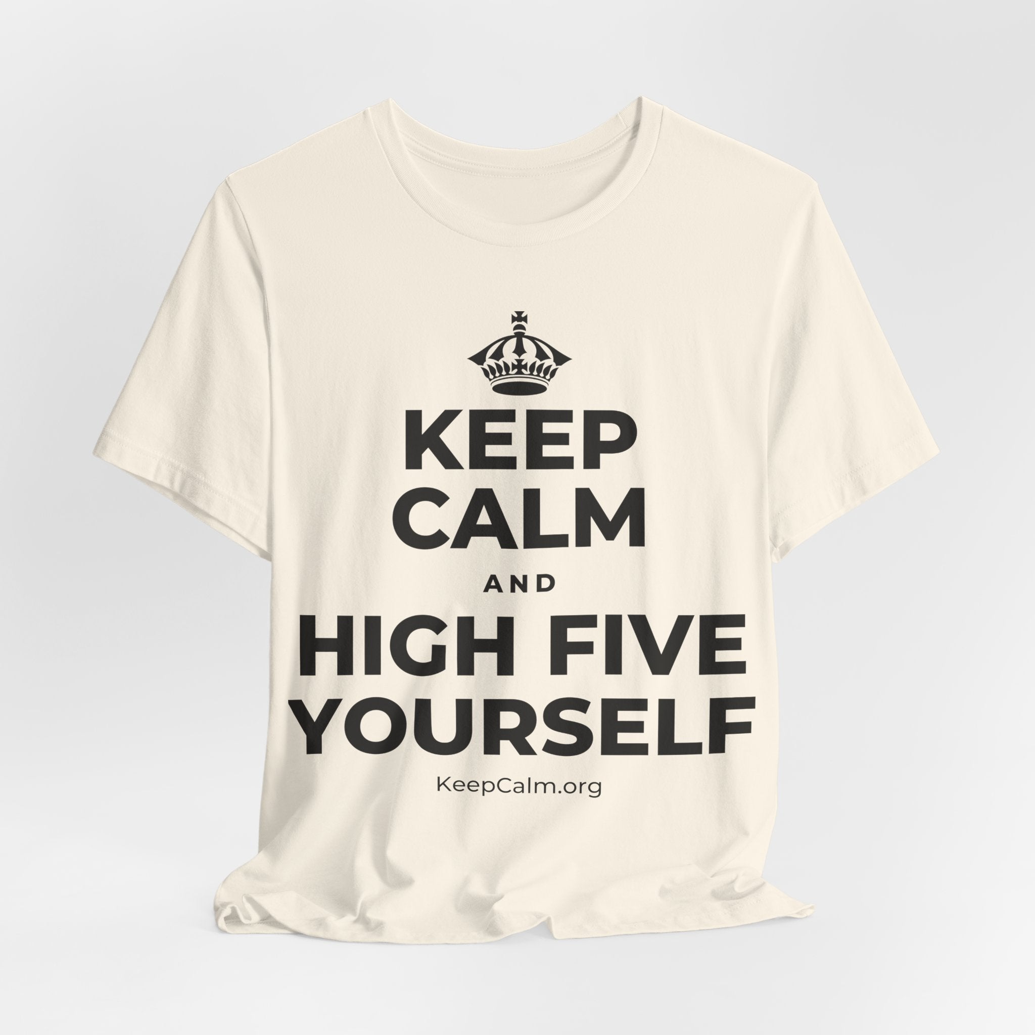 KEEP CALM AND HIGH FIVE YOURSELF T-Shirt (White–Asphalt)