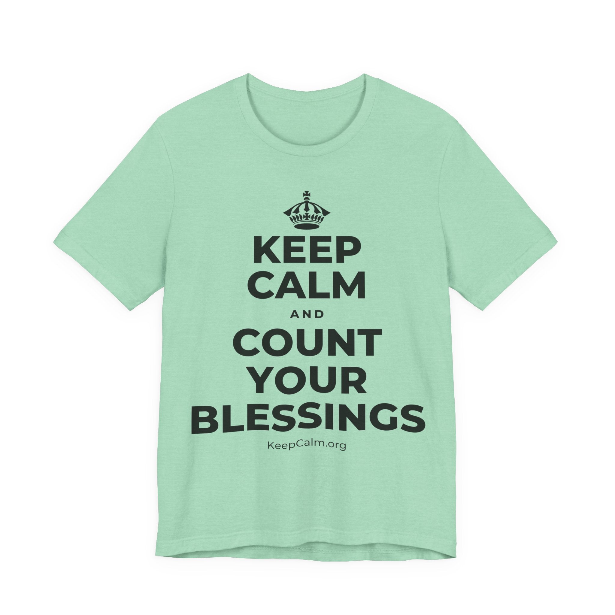 KEEP CALM AND COUNT YOUR BLESSINGS T-Shirt (Baby Blue–Silver)