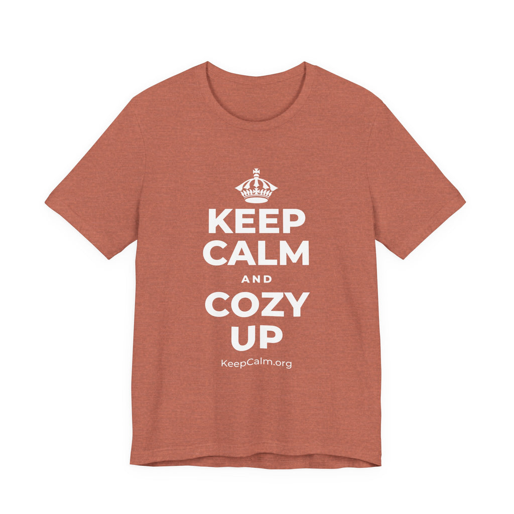 KEEP CALM AND COZY UP T-Shirt (Soft Cream–Heather Mauve)