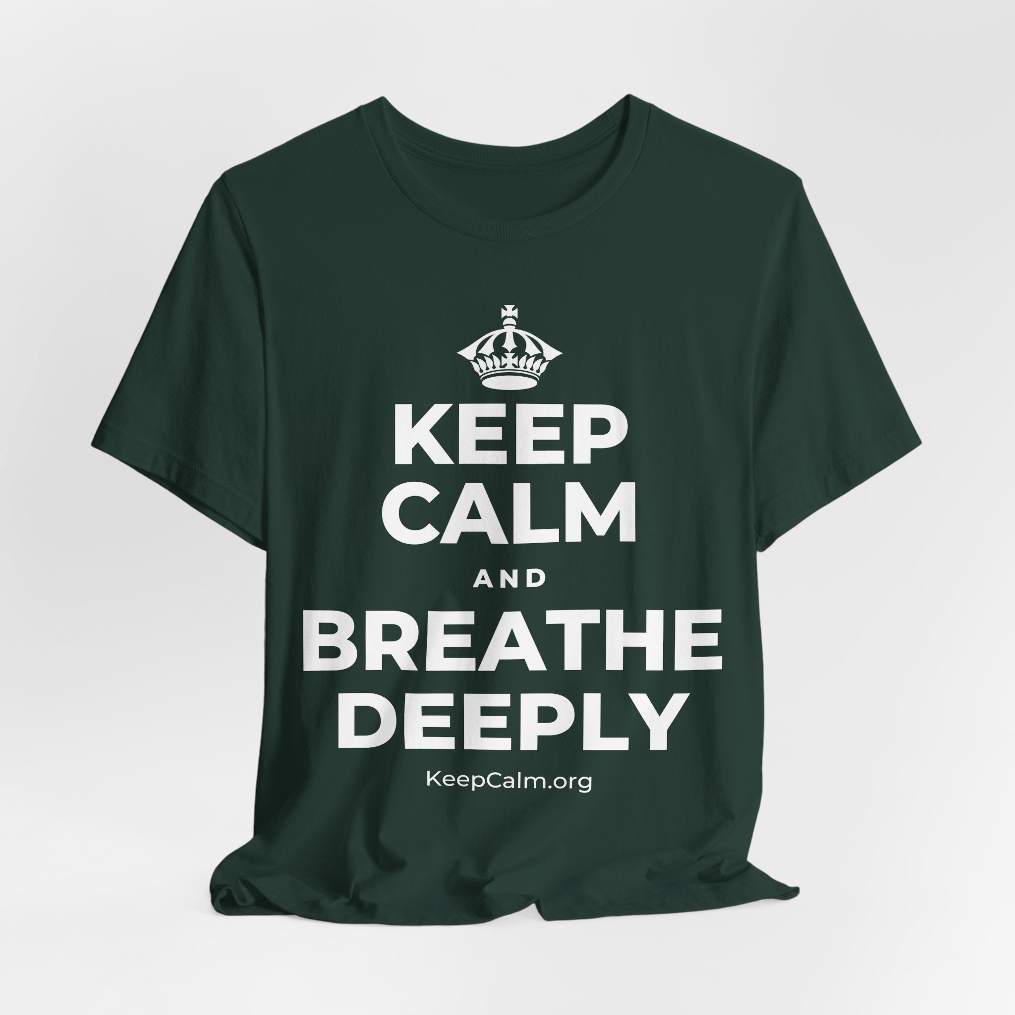 KEEP CALM AND BREATHE DEEPLY T-Shirt (White–Asphalt)