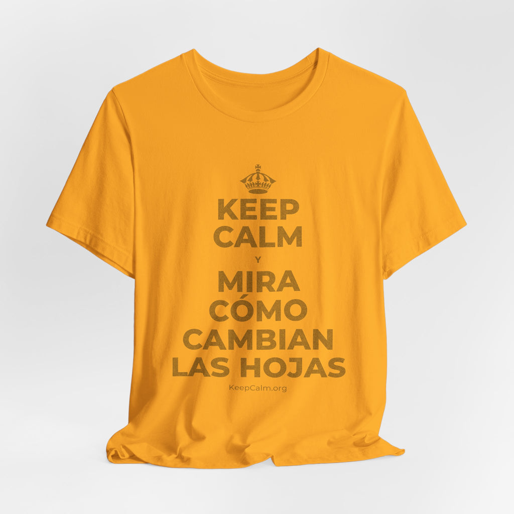 KEEP CALM Y MIRA CÓMO CAMBIAN LAS HOJAS T-Shirt (Baby Blue–Silver)
