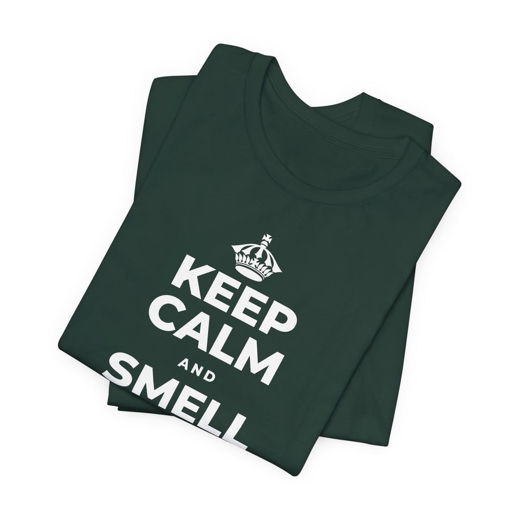 KEEP CALM AND SMELL THE FRESH AIR T-Shirt (White–Asphalt)